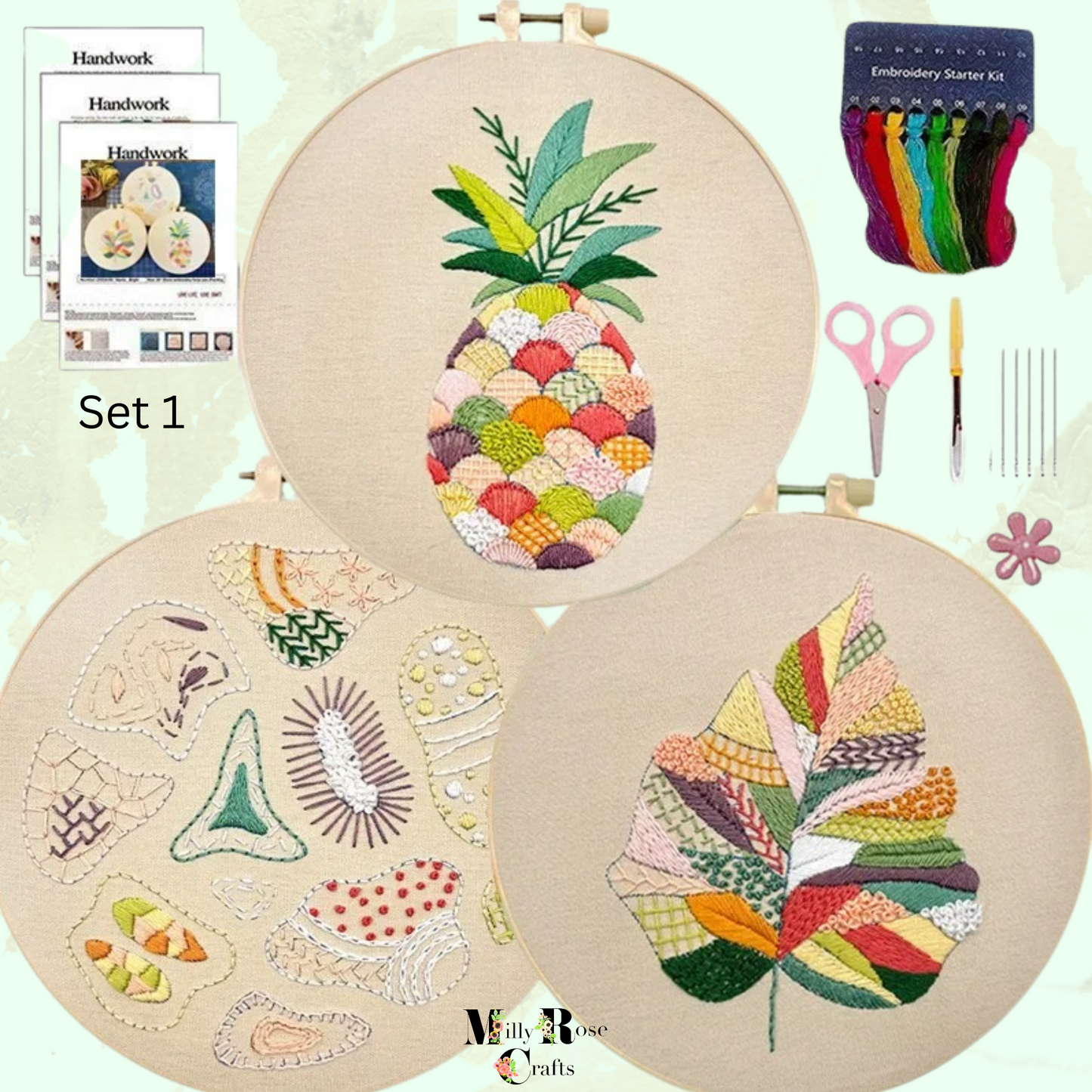 Learn Different Stitches Embroidery kit for Beginners Adults DIY 3 Set Kits Includes Stamped Flower Pattern