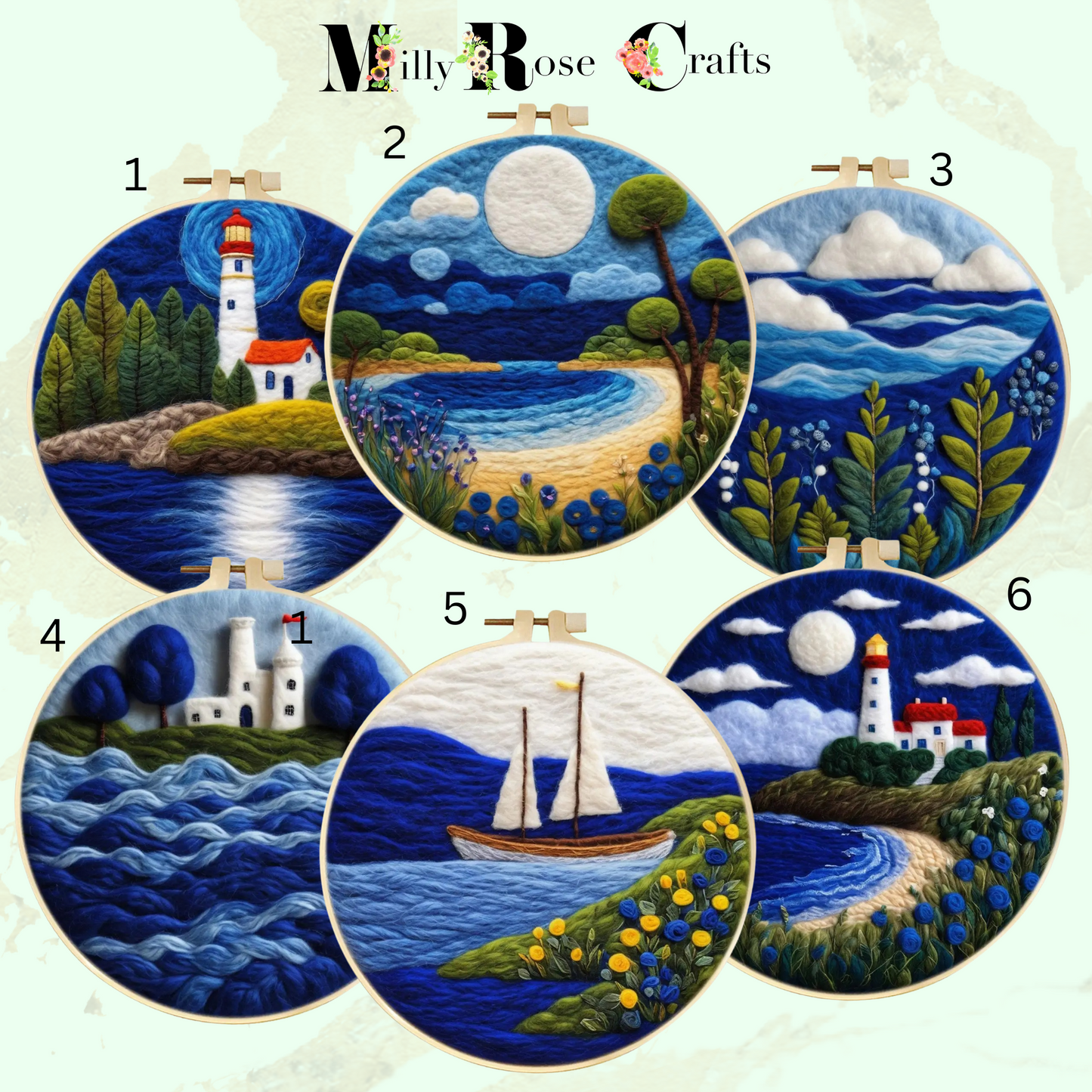 2d Needle Felting Kit Blue Themed Beach Cove Seascape Wool Painting Kit Adult Beginner Friendly Lighthouse Needle Felting Craft Kit