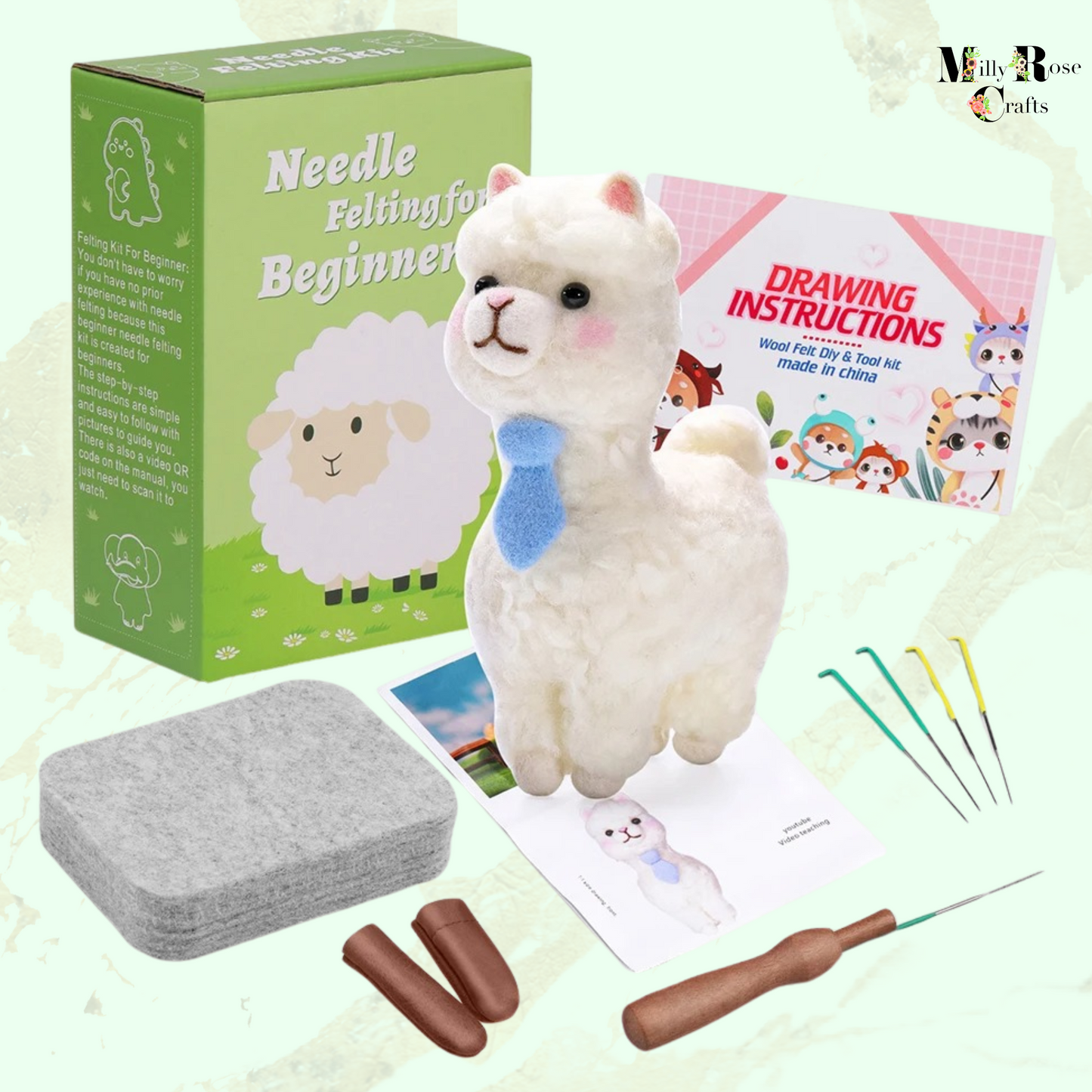 Amigurumi Alpaca Needle Felting Kit, Beginner Llama Needle Felting Adult,  Wool Felting Mat Perfect Craft Gift Idea