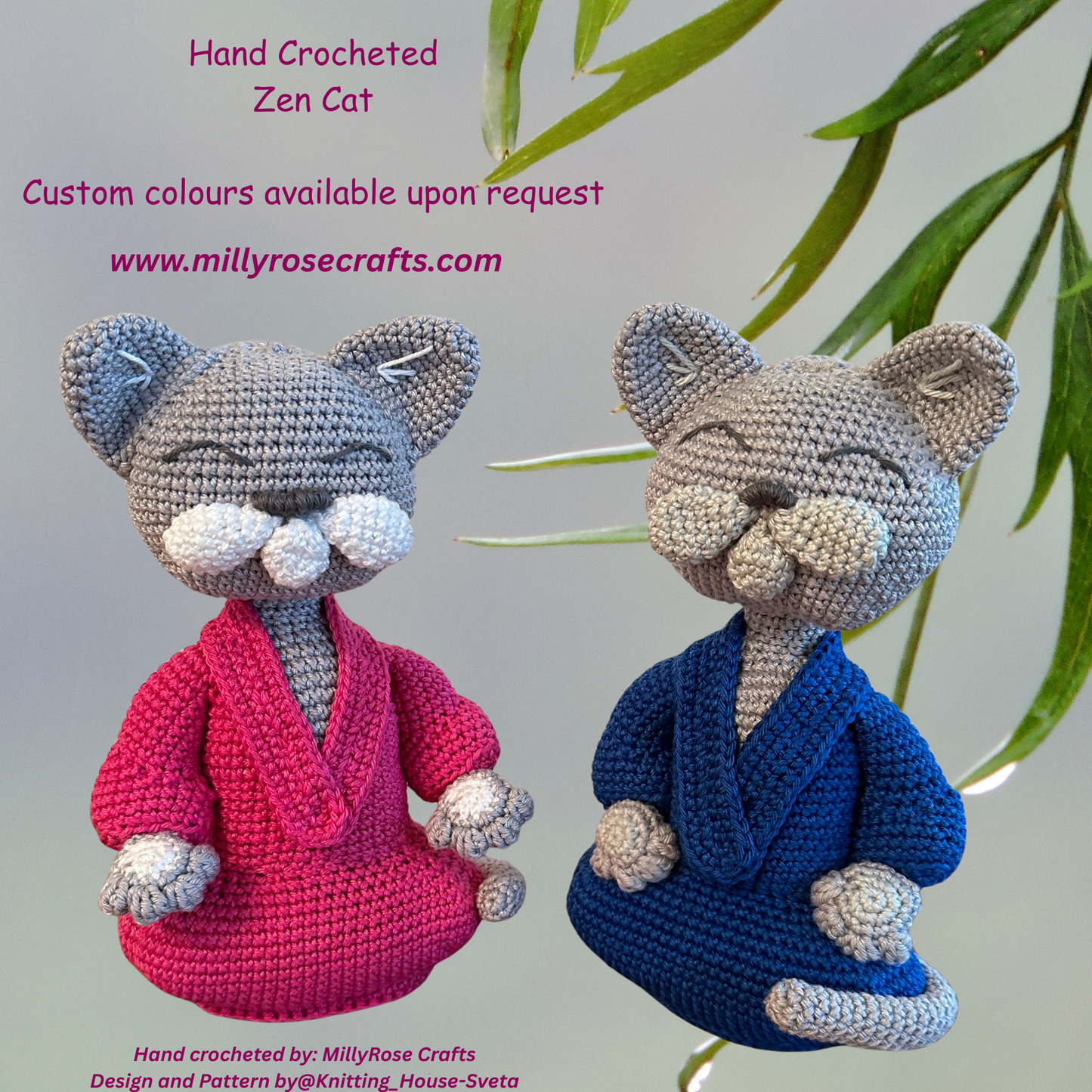 Hand Crocheted Meditating Zen Cat Peaceful Monk Amigurumi  Meditation & Wellbeing Altar Artisan Gift