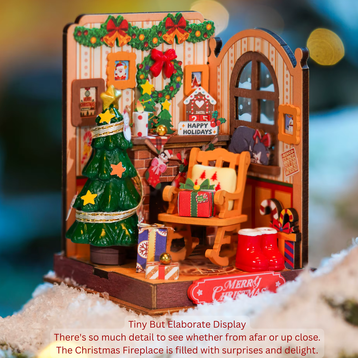 Rolife Christmas Fire Place 3d Mini House Robotime Building Craft Kits DIY Miniature House Kit Decoration for Adults Gift For Christmas