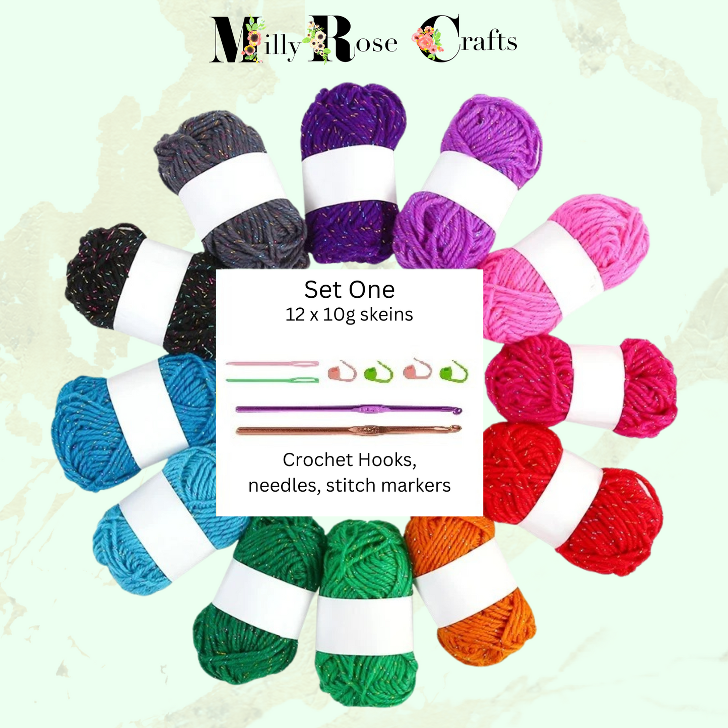 Acrylic Double Knitting Yarn Set Crochet Wool Craft Set Amigurumi Crochet Hook Knitting Needles Stitch Markers 12 & 24 colours 10g 25g balls