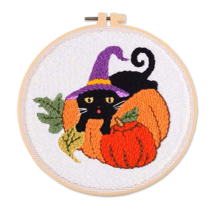 Halloween pumpkin punch needle embroidery kit