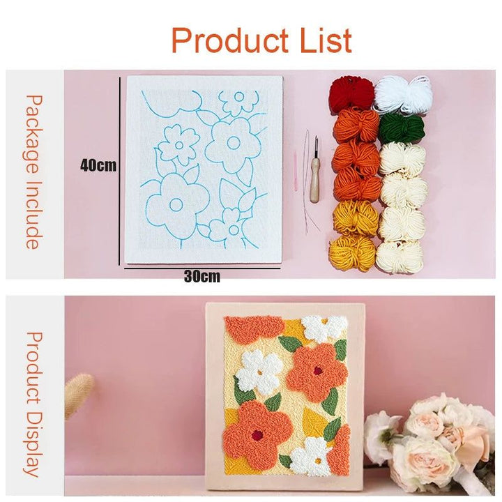 Orange and White Abstract Flower Punch Needle Kit