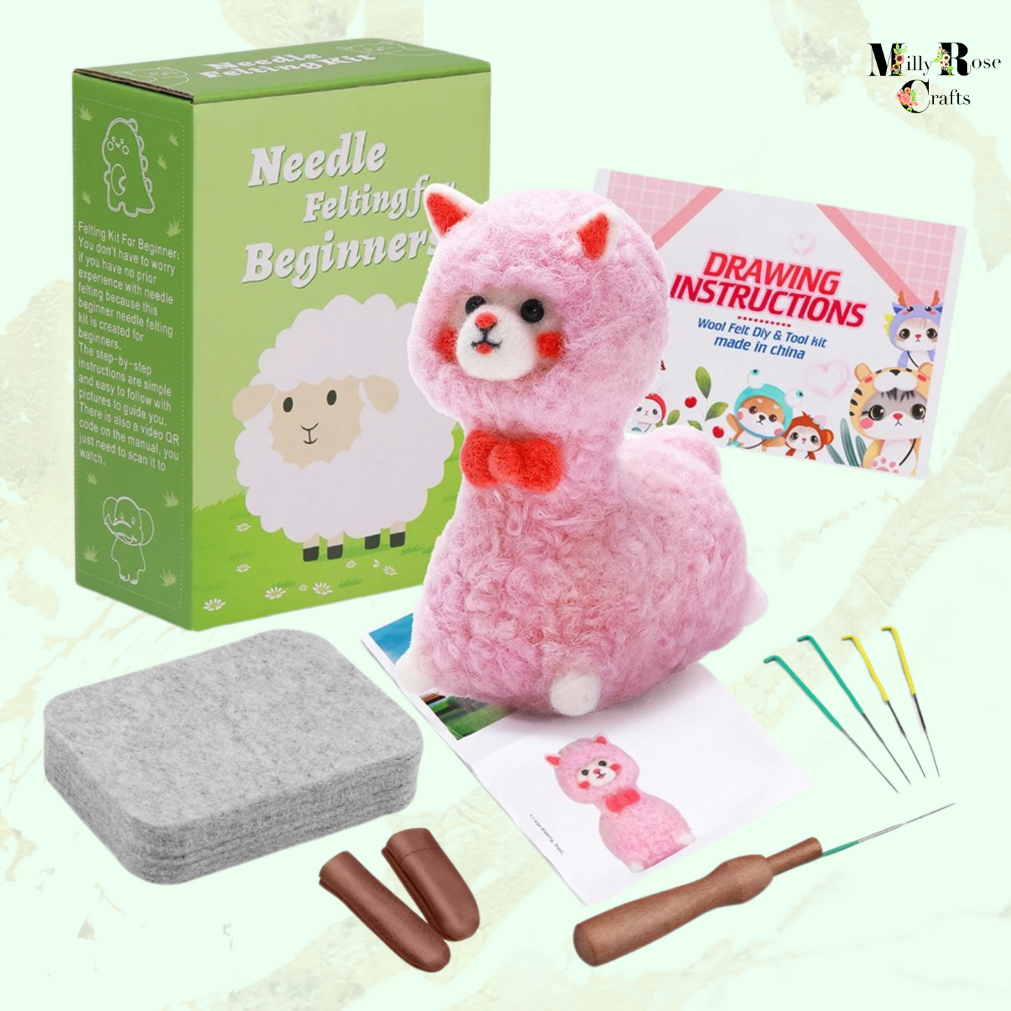 Amigurumi Alpaca Needle Felting Kit, Beginner Llama Needle Felting Adult,  Wool Felting Mat Perfect Craft Gift Idea