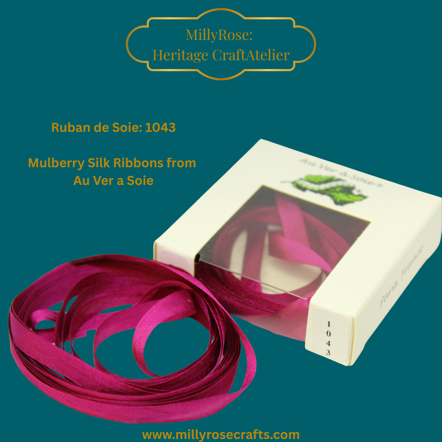 Au Ver à Soie 4mm 7mm mulberry silk ribbon color 1043 official swatch