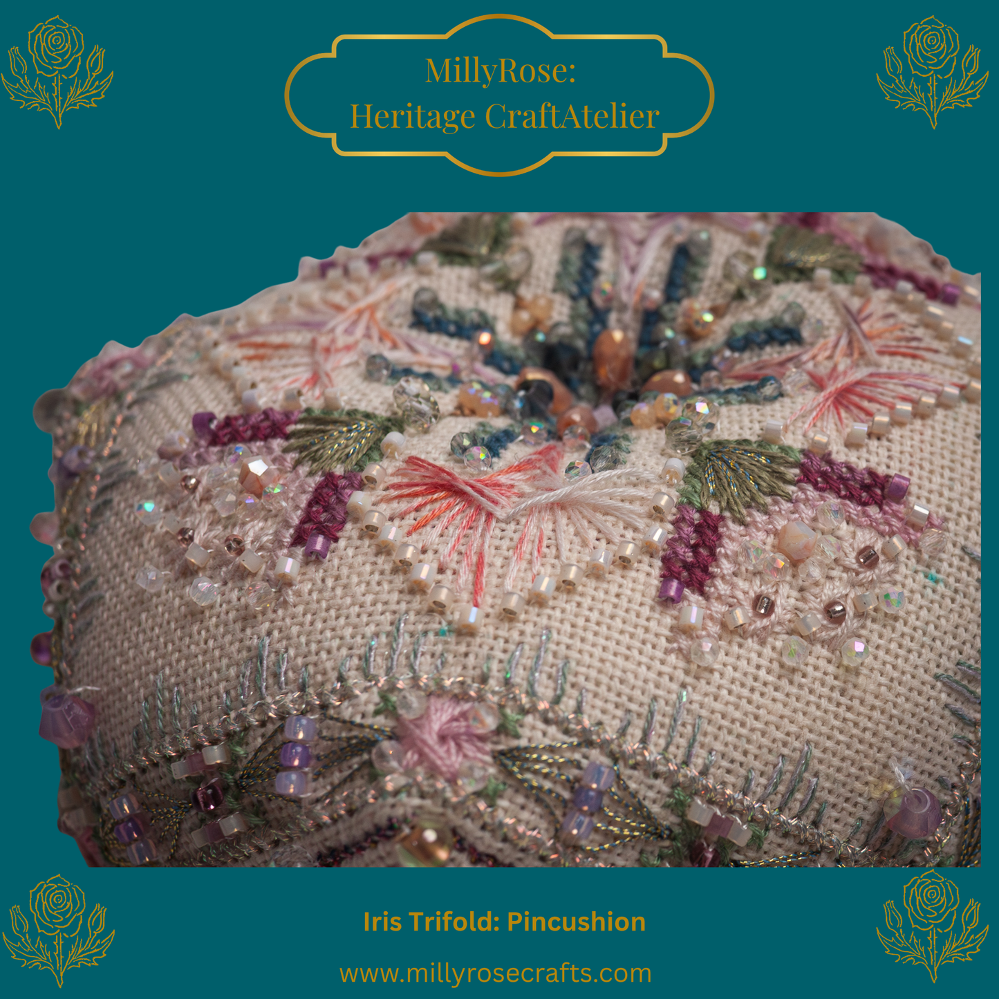 "Iris Trifold" Luxury 3D Needlework Kit – The Garden Series 1 by IMake – Double-Sided Hand-Dyed Silk, Zweigart Linen & Beading Set
