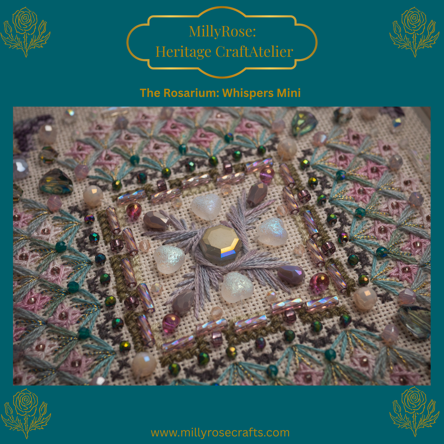 "Rosarium Whispers Mini" Luxury Cross Stitch & Beading Kit Garden Series 2 Series by IMake – 28ct Imported Zweigart Linen & Hand-Dyed Silk