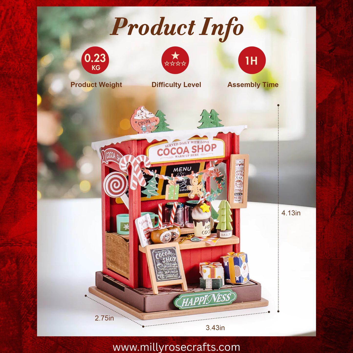 Rolife Christmas Cocoa Shop 3d Mini House Robotime Building Craft Kits DIY Miniature House Kit Decoration for Adults Gift For Christmas