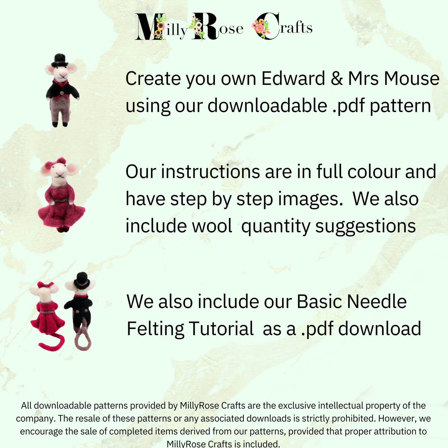 Mouse Needle Felting Download Pattern .pdf Edward & Mrs Mouse Felting Pattern Beginner's Mice Needle Felting Guide pdf Download DIY Felting