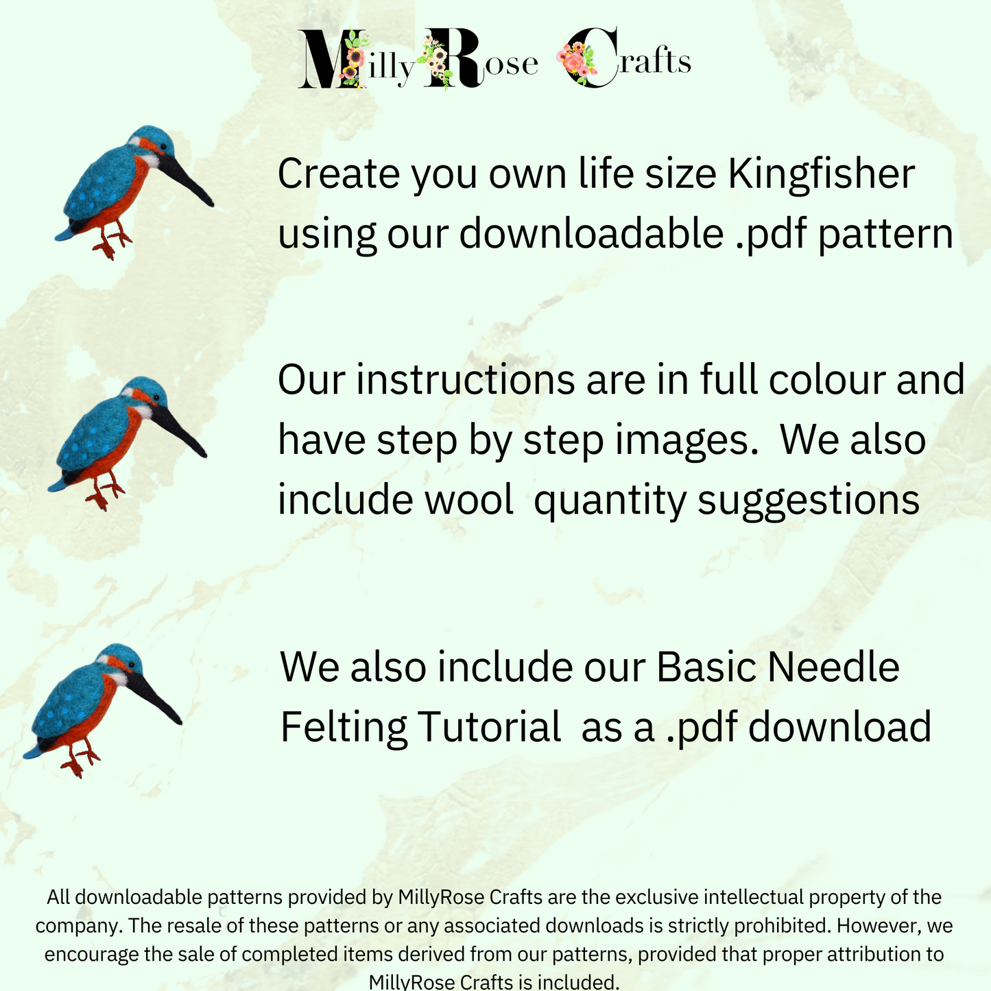 Kingfisher Needle Felting Pattern .pdf Download Bird Felting Pattern Beginner's Needle Felting Guide Download MillyRose Crafts.pdf felting