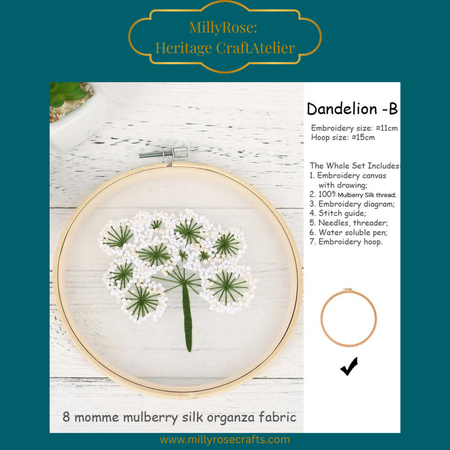 Floating Botanicals: 8 Momme Mulberry Silk Organza Embroidery Kits