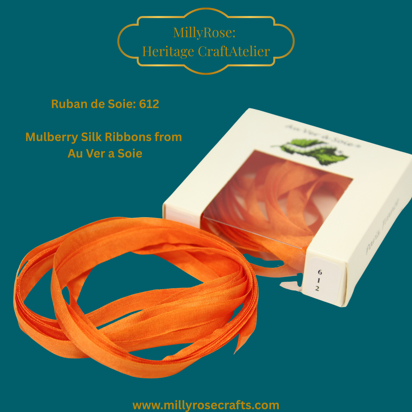 Au Ver à Soie 4mm 7mm mulberry silk ribbon color 612, official swatch
