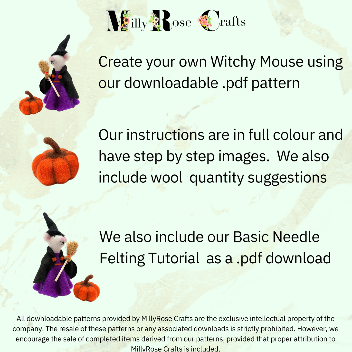 Witchy Mouse Felting Download Pattern .pdf Witch & Pumpkin Felting Pattern Beginner's Halloween Needle Felting Guide pdf Download DIY Felting