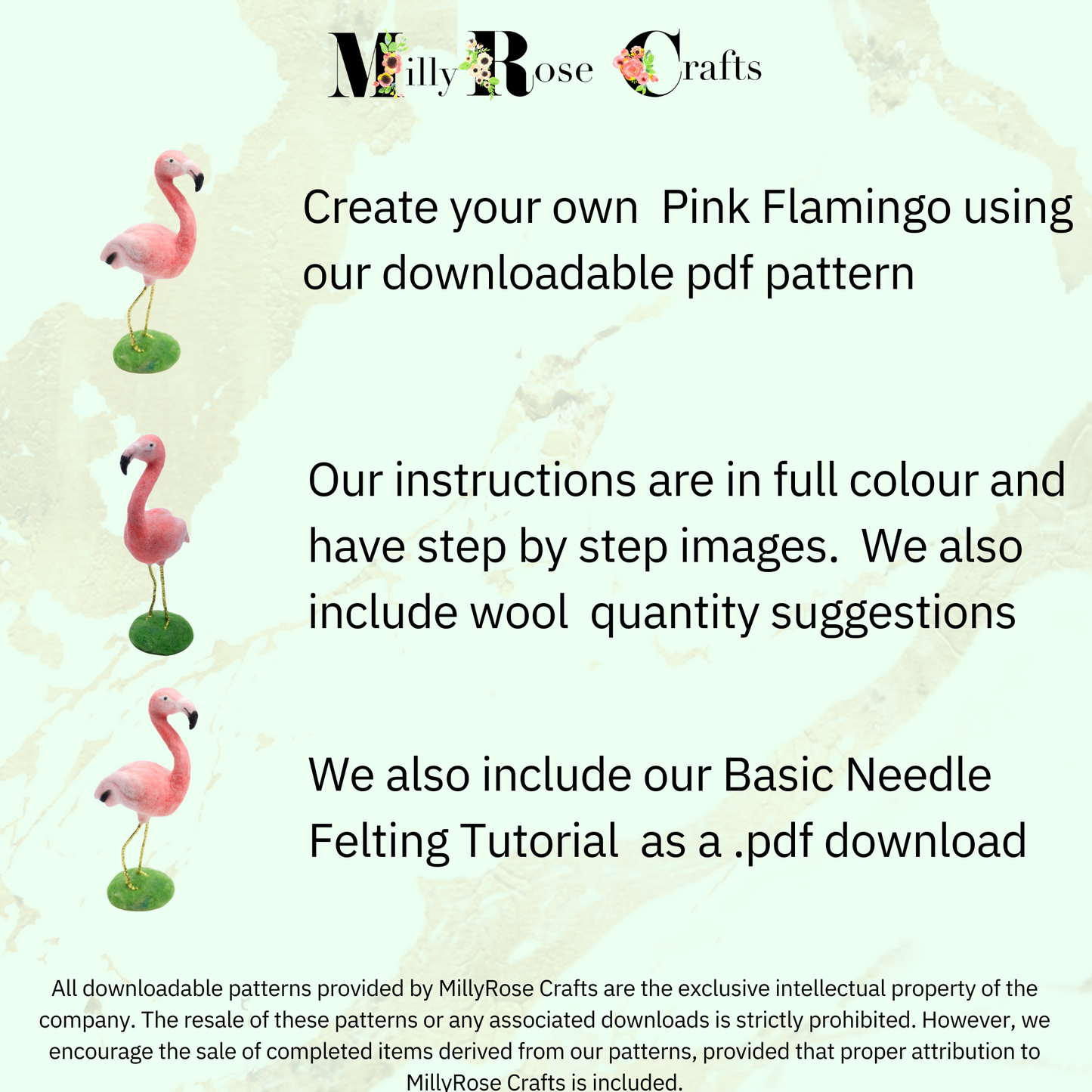 Pink Flamingo Needle Felting Pattern .pdf Download Bird Felting Pattern Beginner's Needle Felting Guide Download MillyRose Crafts.pdf felting