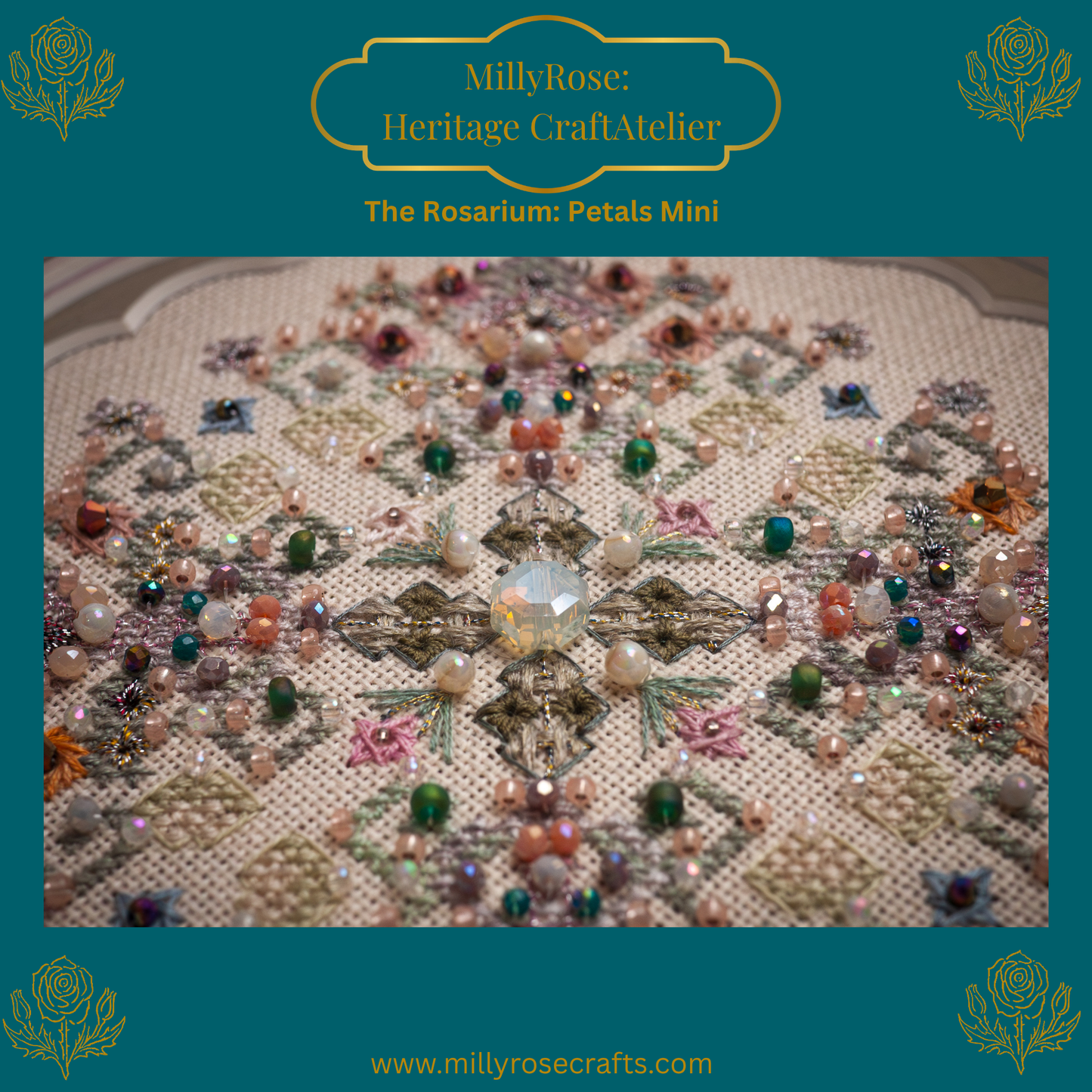 "Rosarium Petals Mini" Luxury Cross Stitch & Beading Kit Garden Series 2 Series by IMake – 28ct Imported Zweigart Linen & Hand-Dyed Silk