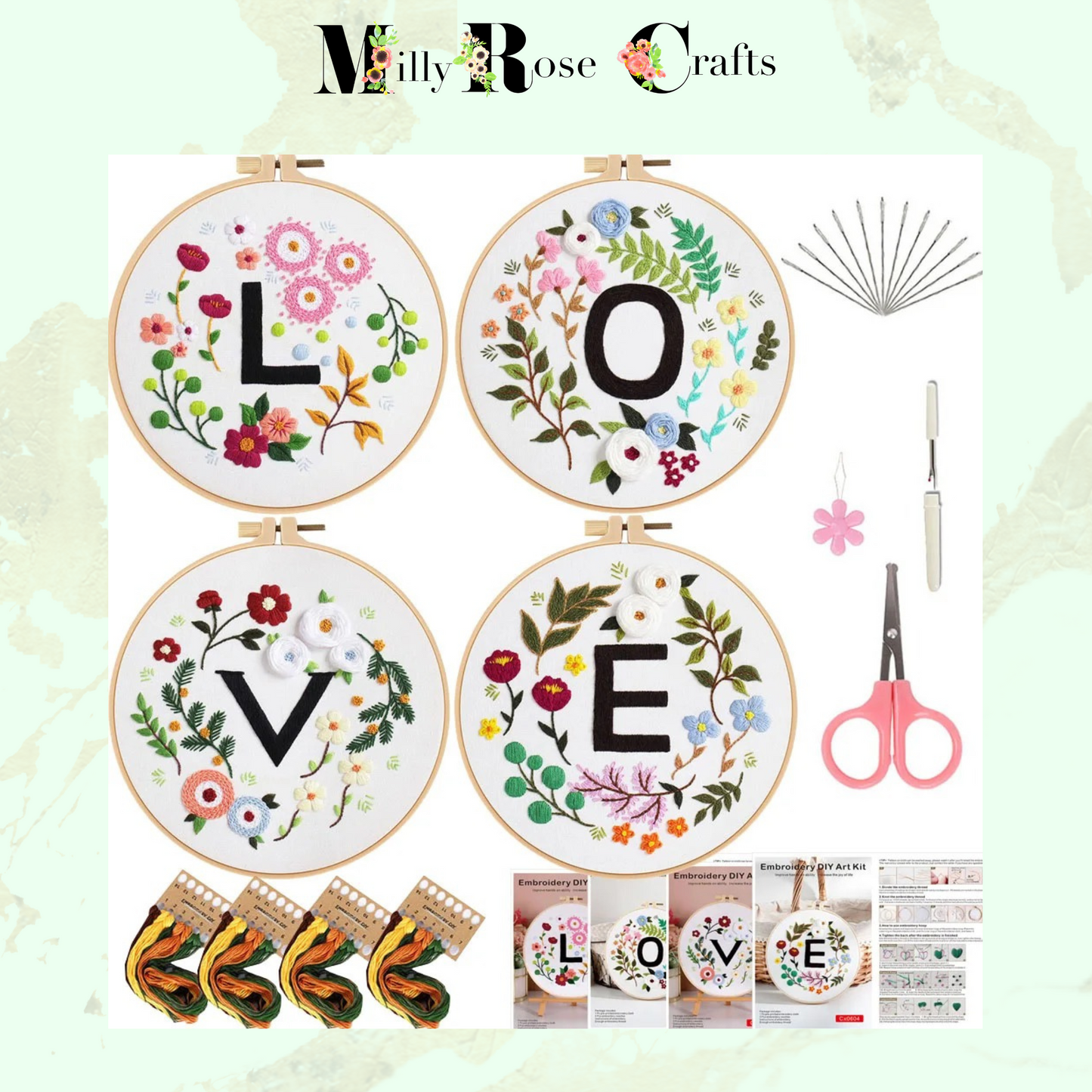 Love Embroidery Kit Beginner Home Embroidery Adult Stamped Cross Stitch Pattern, Simple Embroidery for Beginners  Set of 4 Embroidery KitsCraft Gift