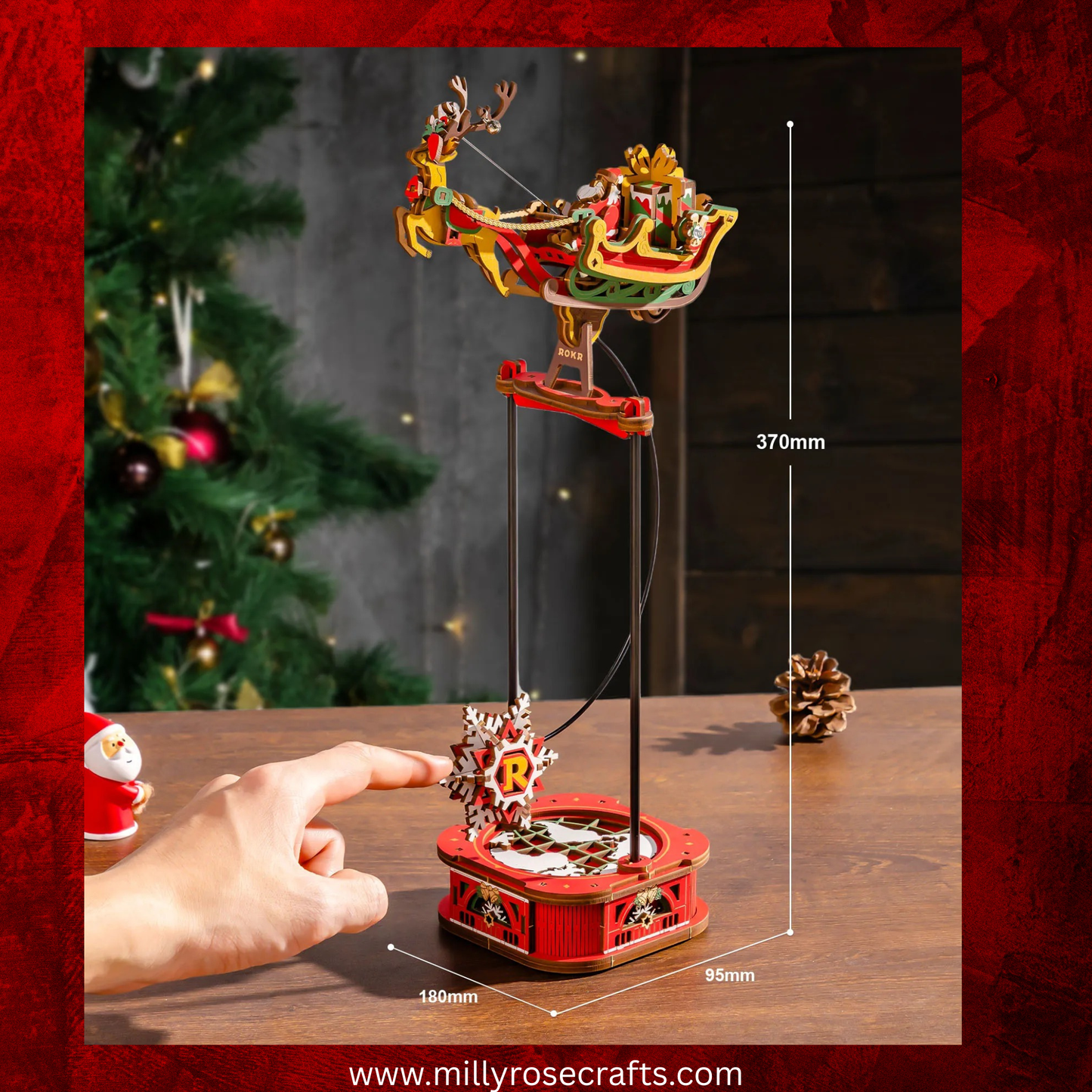 Rokr Santa on Sleigh Gravity Pendulum 3D Wooden Puzzle Perpetual Motion Kinetic Toy Swinging Desk Decor 14+ Stem Unique Christmas Gift