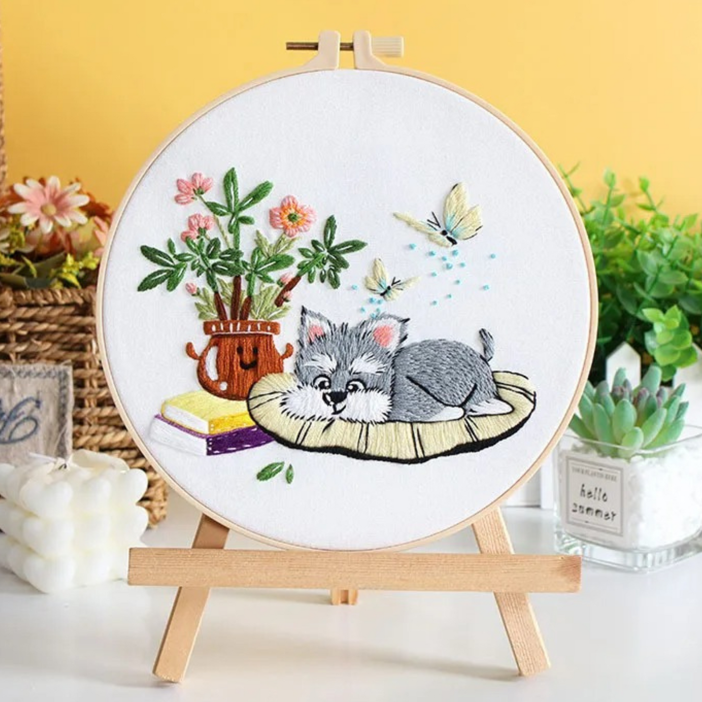 Cute Dogs Embroidery Kits DIY Beginner Adults Embroidery Thread Painting Kit Stamped Cross Stitch Craft Gift Idea