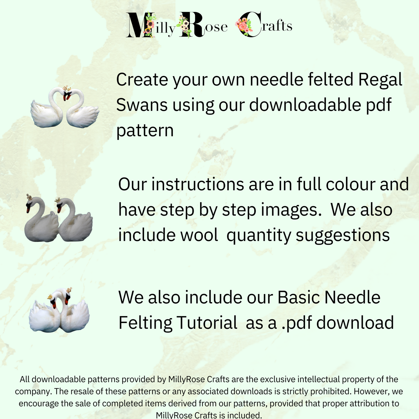 Swans Needle Felting Pattern pdf Download Regal Swan Bird Felting Pattern Beginner's Needle Felting Guide Download MillyRose Crafts Patterns