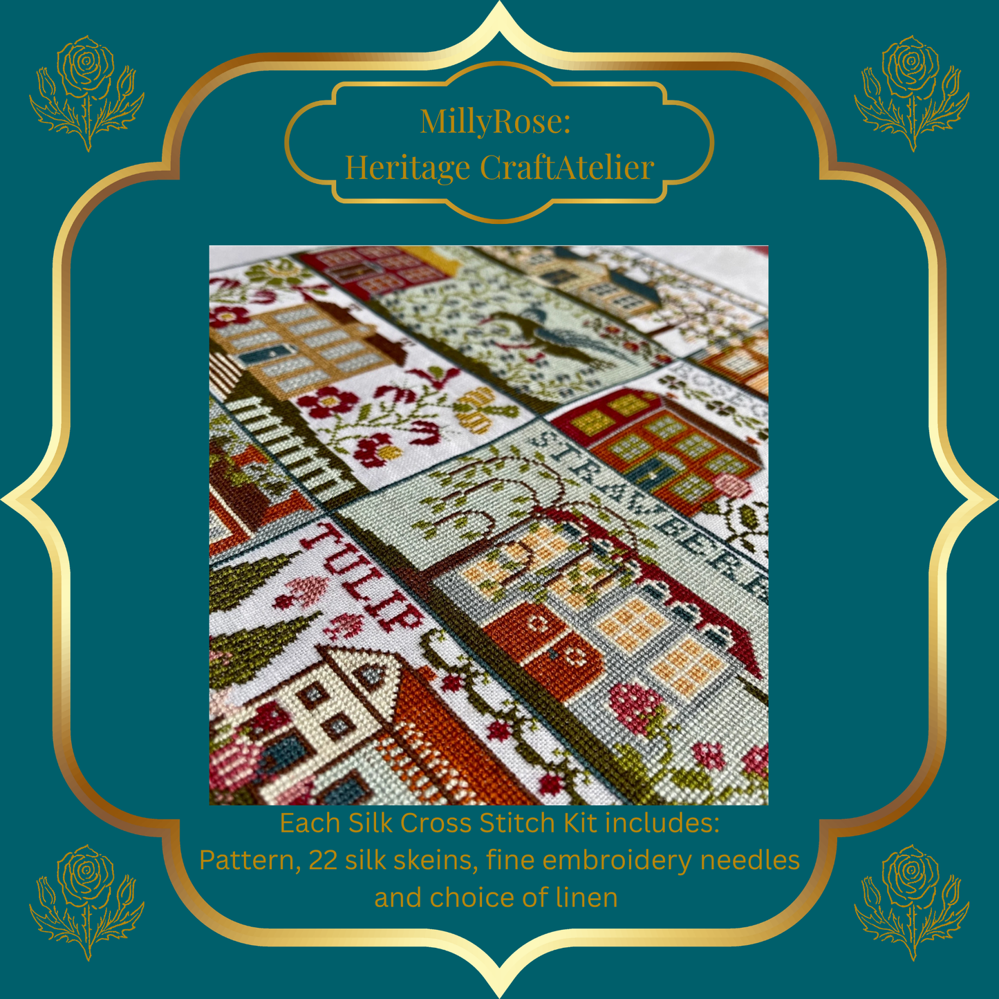 American Gardens Silk Cross Stitch Kit Heritage Cross Stitch Historische Stickmuster  Au Ver à Soie