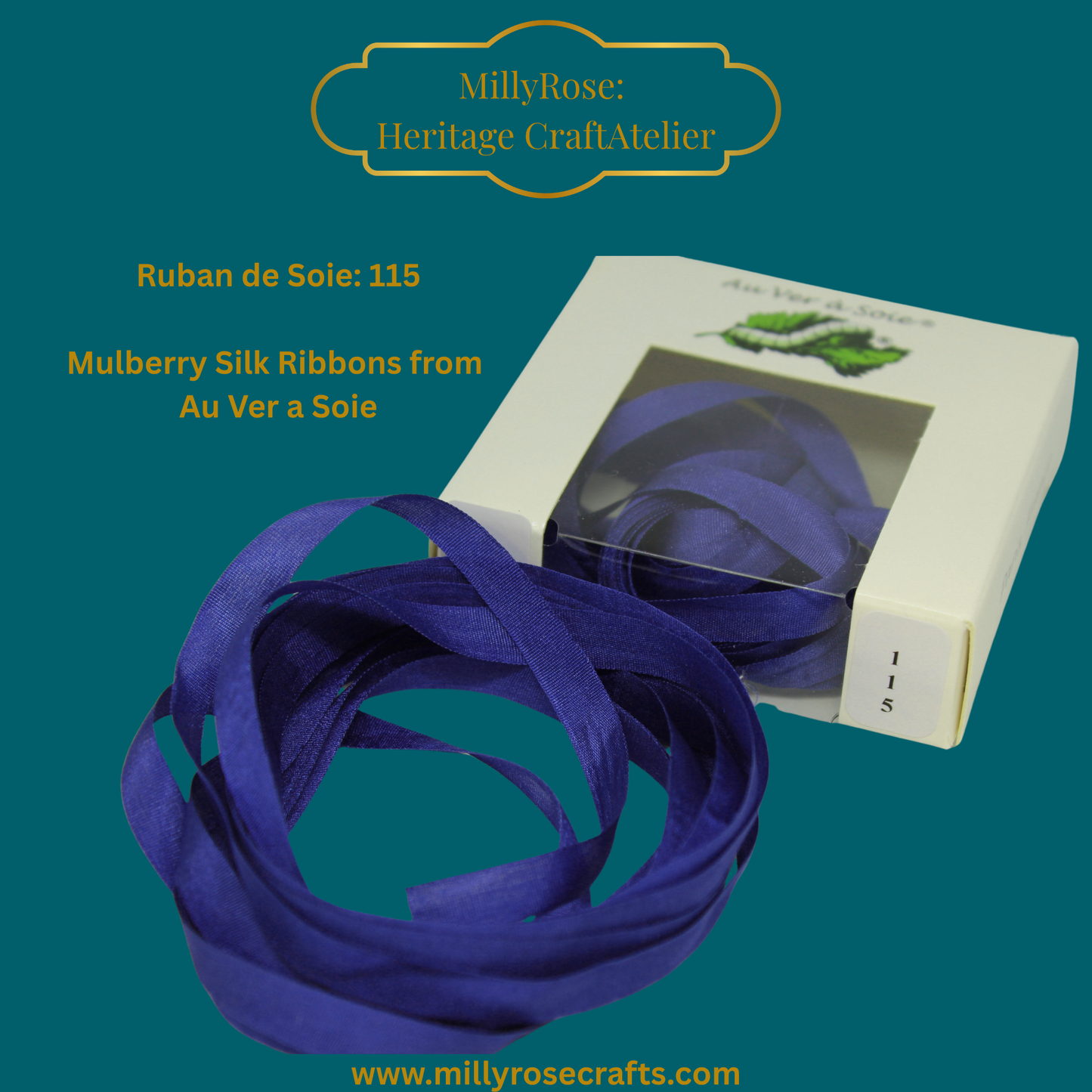 Au Ver à Soie 4mm 7mm mulberry silk ribbon color 115, official swatch