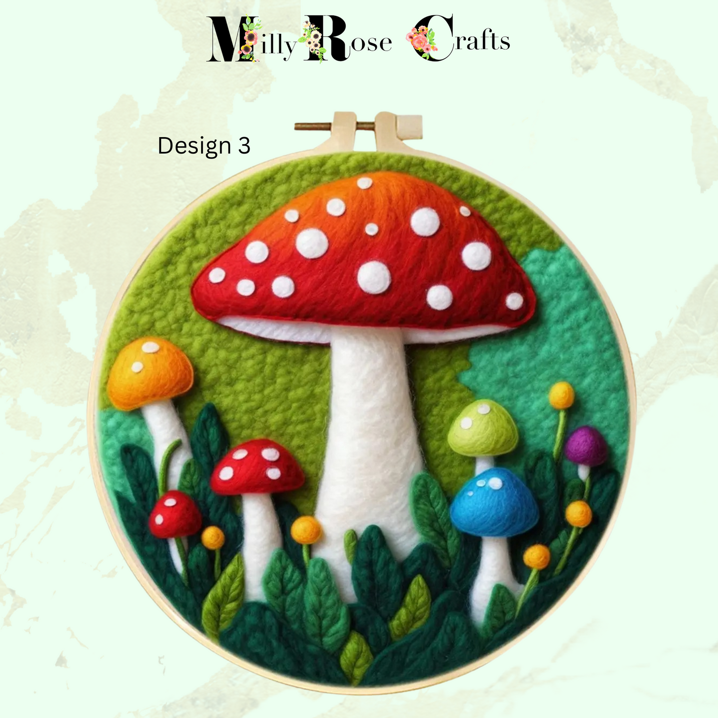 Mushroom Felting Kit 2d Wool Painting Merino Wool Felt Kit Beginner Easy Felting Kit Adult, Christmas Craft Gift Idea Set 2