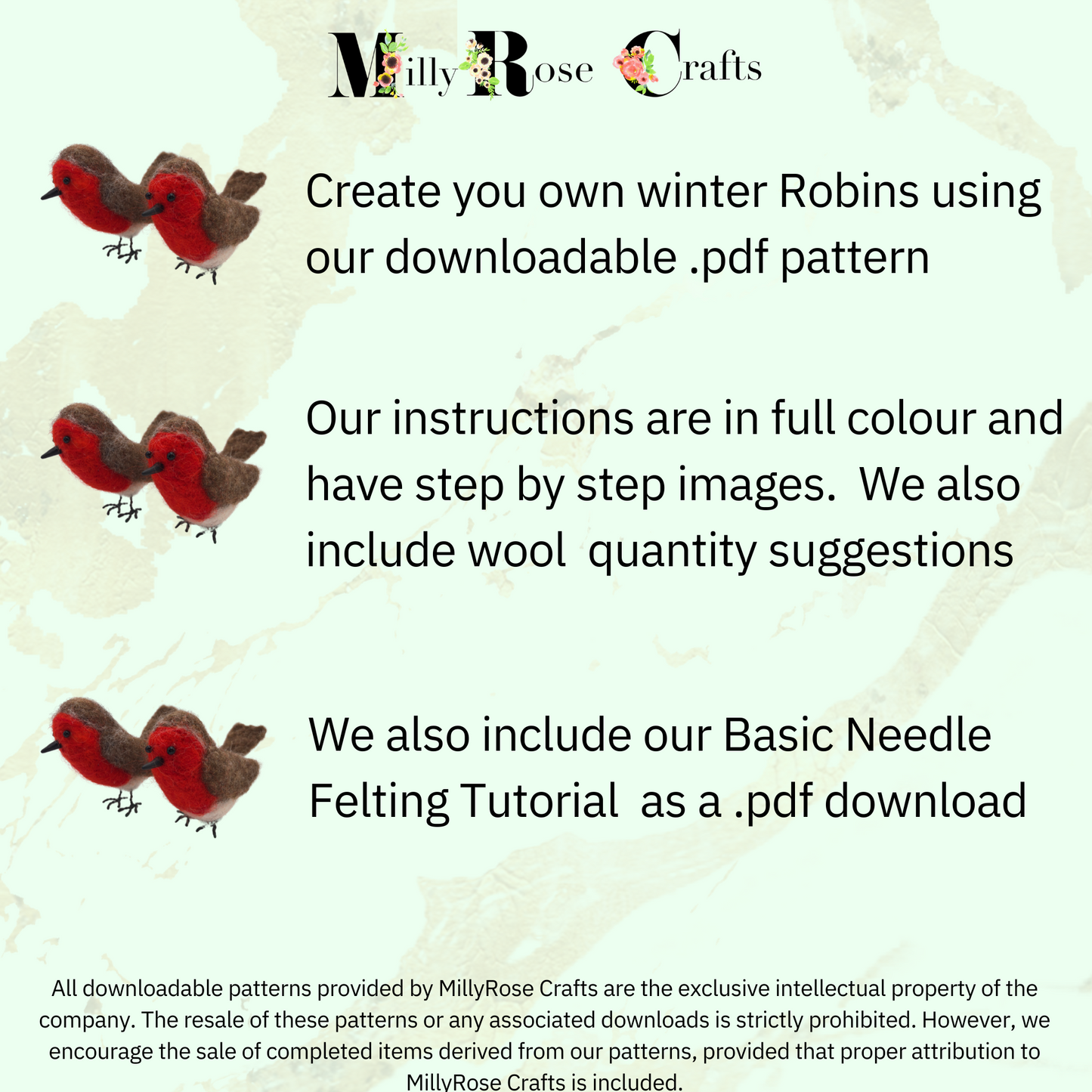 Robin Needle Felting Pattern pdf Felted Robin Redbreast Xmas Felting Download Pattern Beginner's Needle Felting Guide pdf DIY Felted Bird