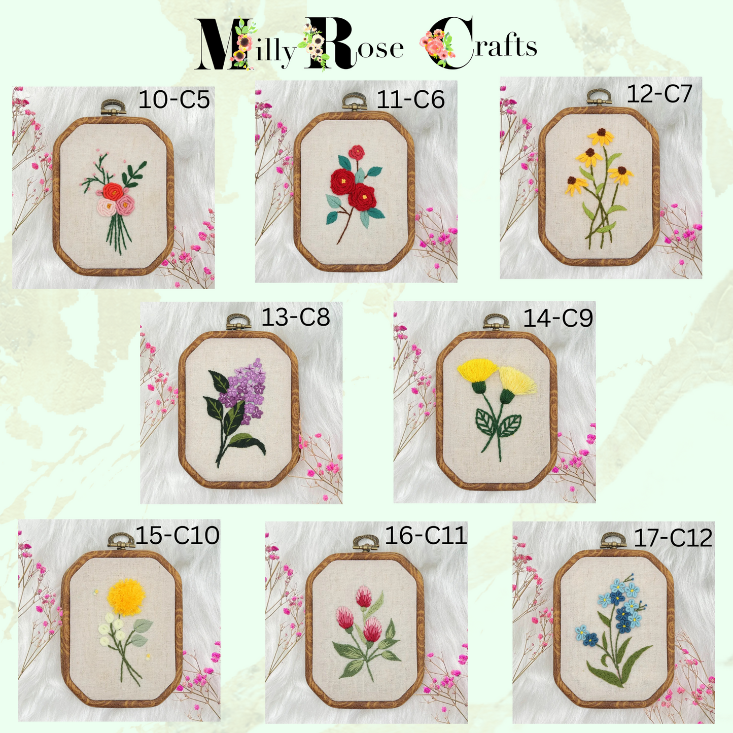 Spring Flower Embroidery Kits Tulip DIY Daisy Flower Pattern Lilac Snow Drops Clover Summer Flower Embroidery kit,Roses Stamped Cross Stitch