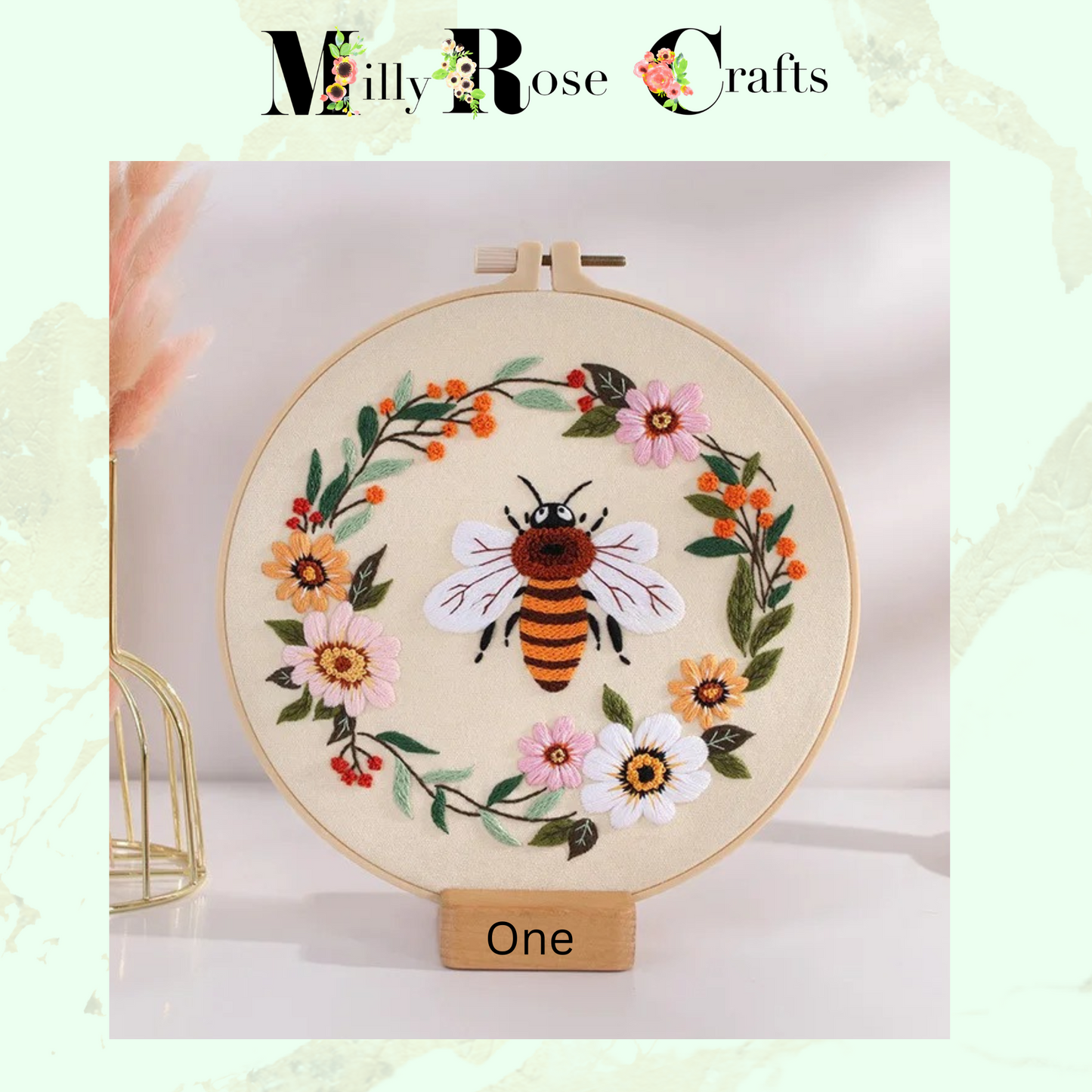 Bees Embroidery Kits Flowers Cross Stitch Starter Craft Kits Beginner Adults DIY Embroidery Cloth with Pattern Instruction Threads