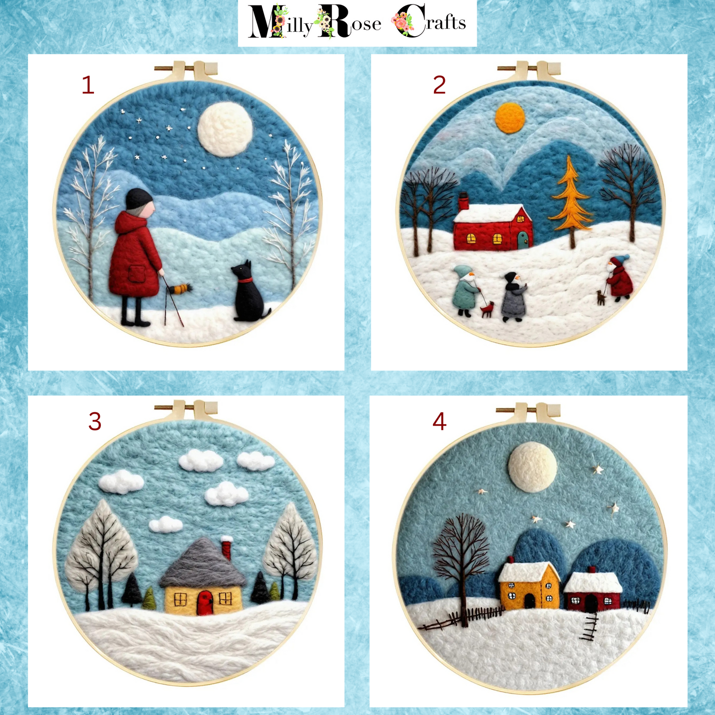 Me and My Dog 2D Needle Felting Kit Winter Scene Needle Painting Kit Snow Scene Needle Felting Kit Winter Craft Decor Perfect Christmas Gift Idea