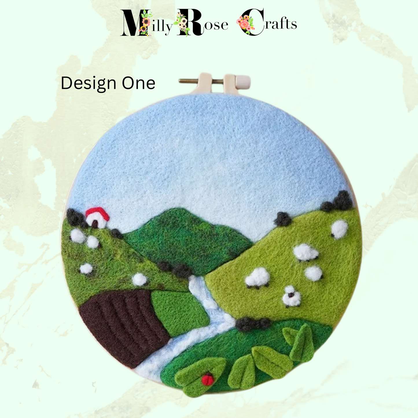 2D Needle Felting Kit Sheep in Field Wool Painting Kit for beginners Seascape Needle Felting Picture 2D Apple Blossom Craft Gift