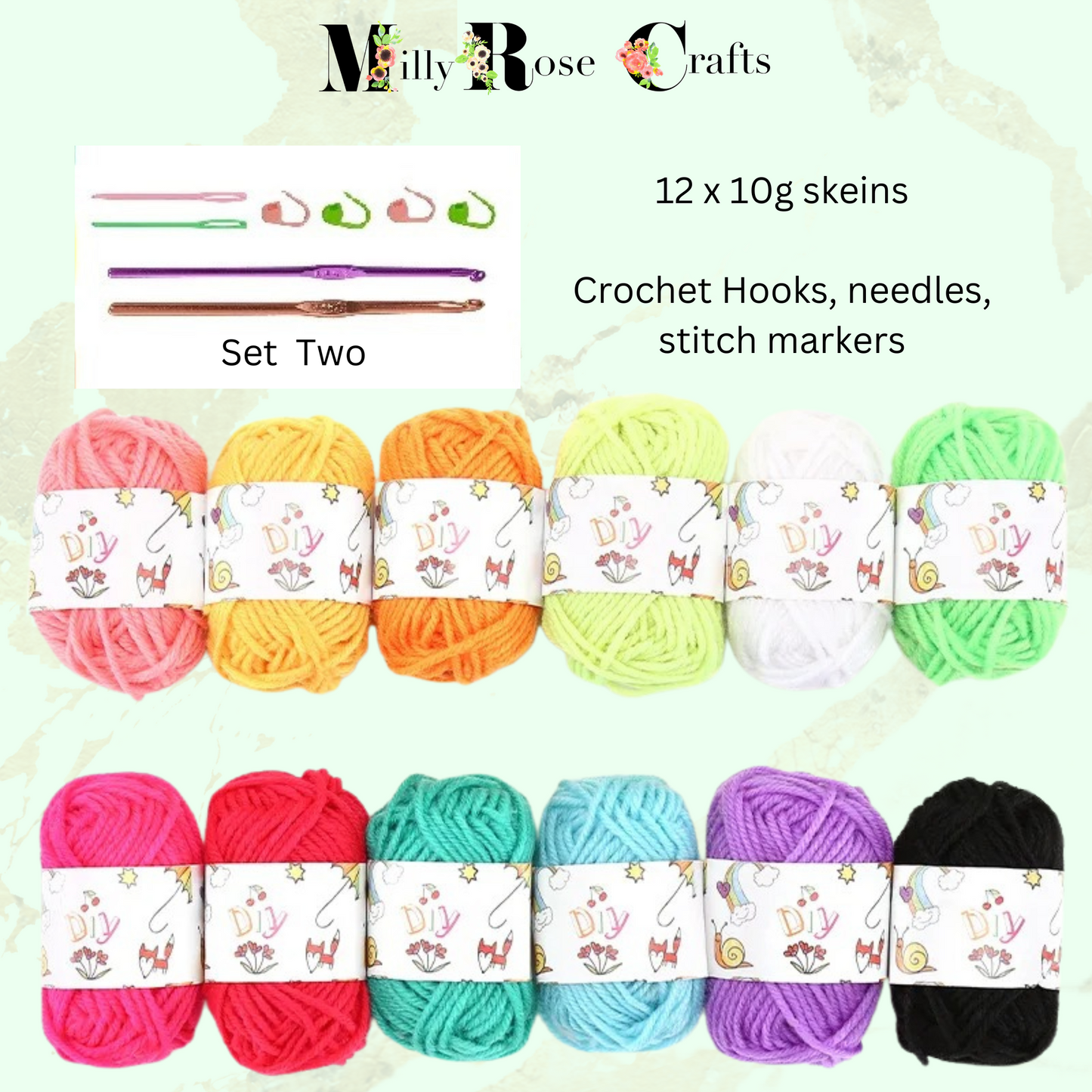 Acrylic Double Knitting Yarn Set Crochet Wool Craft Set Amigurumi Crochet Hook Knitting Needles Stitch Markers 12 & 24 colours 10g 25g balls