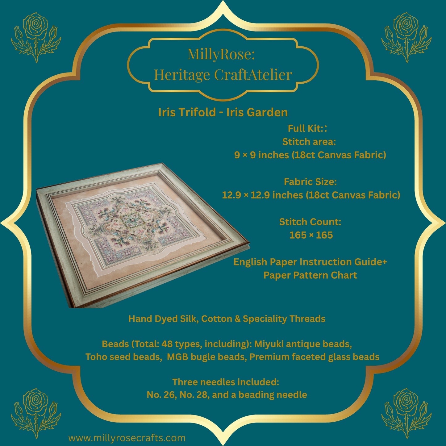 IMAKE Iris Trifold Iris Garden Luxury Cross Stitch  Mixed Media Needlework Kit Bead Embroidery