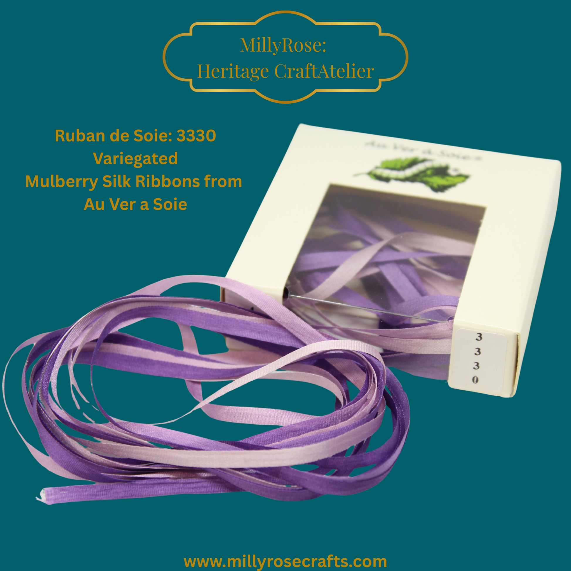 Au Ver à Soie 4mm purple variegated mulberry silk ribbon 3330  official swatch