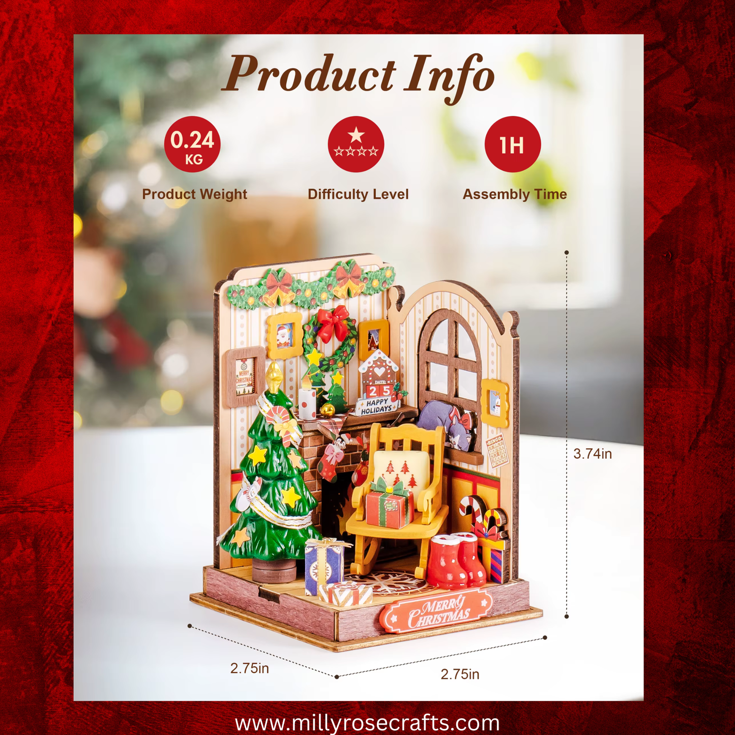 Rolife Christmas Fire Place 3d Mini House Robotime Building Craft Kits DIY Miniature House Kit Decoration for Adults Gift For Christmas
