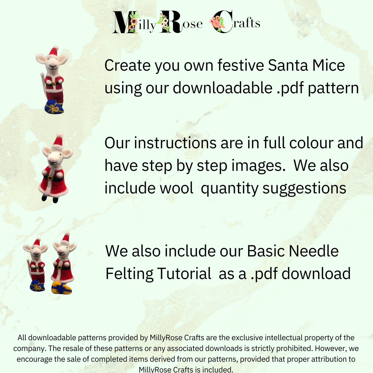 Christmas Mice Needle Felting Pattern pdf Felted Santa Mouse Xmas Felting Download Pattern Beginner's Needle Felting Guide pdf DIY Felting