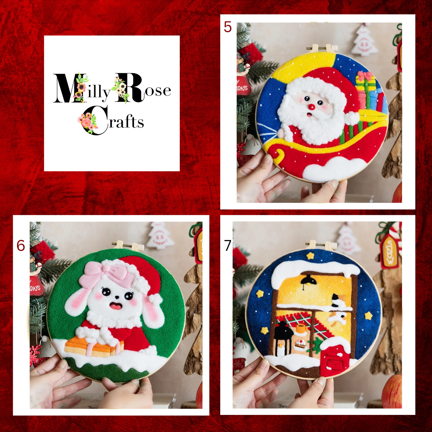 2D Christmas Needle Felting Kits Xmas Wool Painting Kits Winter Snow Needle Felting Kit Perfect Christmas Gift Idea