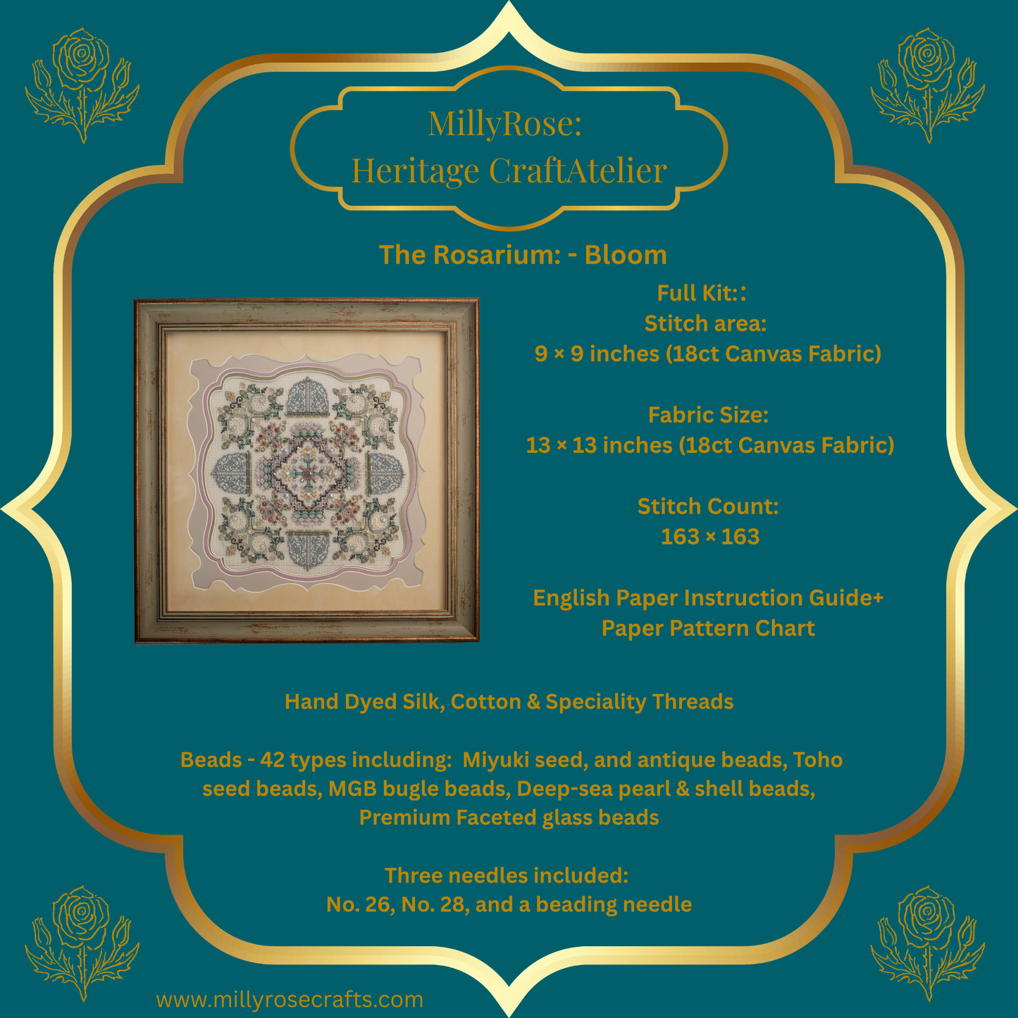 Rosarium Bloom Luxury Needlecraft Kit  Silk & Bead Embroidery IMake Mixed Medium Needlecraft