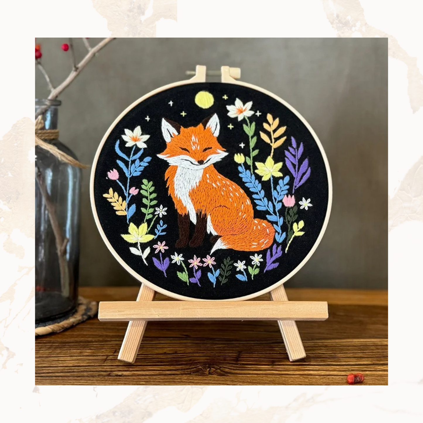 Fox Embroidery Kits DIY Beginner Adults Cute Fox Thread Painting Embroidery Kit Stamped Cross Stitch Craft Gift Idea