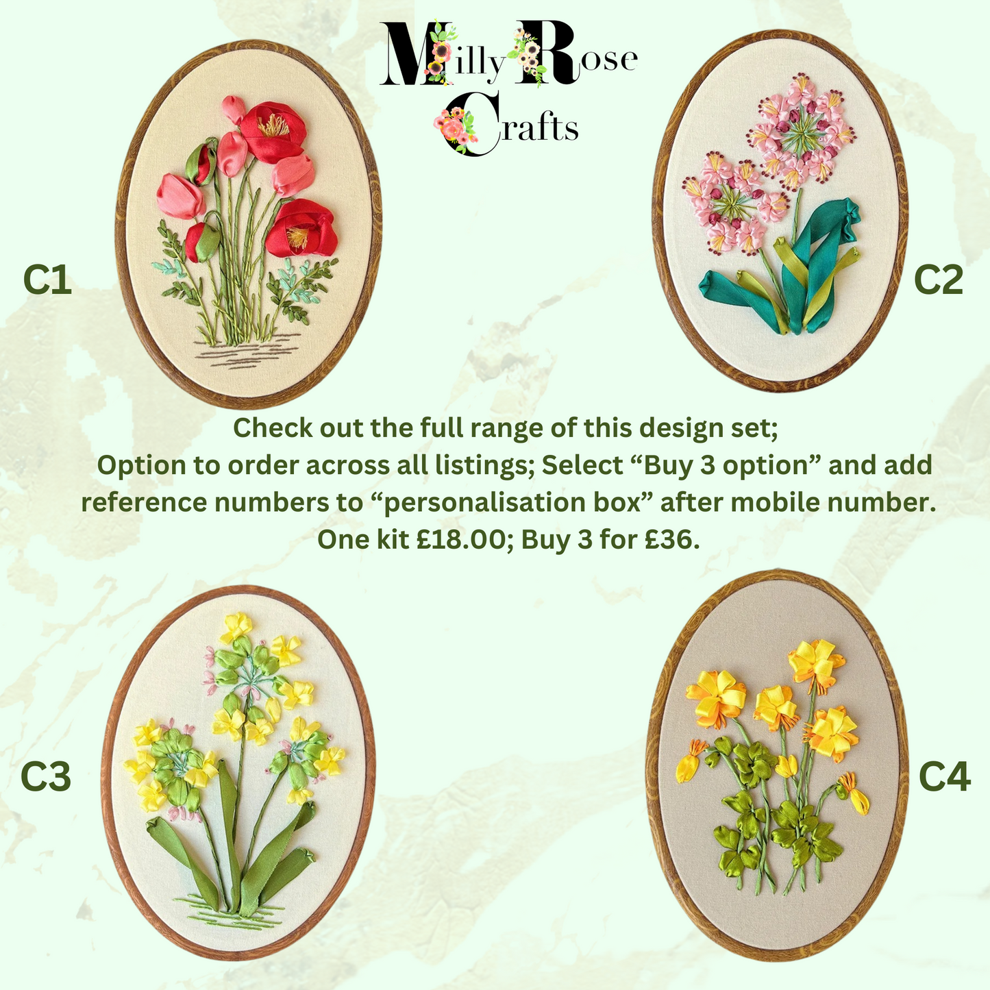 Silk Ribbon Embroidery Kit Oval Frames, Poppies Silk Ribbon Embroidery Alium Primula Buttercups Silk Ribbon Beginner Needlework Craft Adult