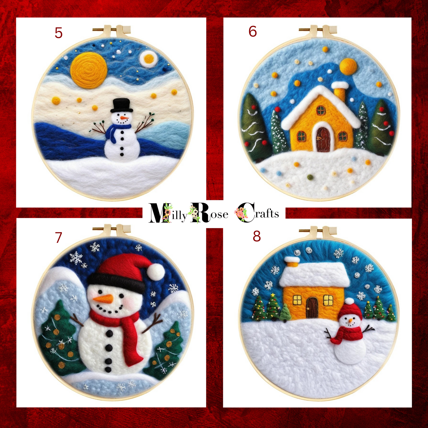 2D Winter Needle Felting Kits Xmas Needle Painting Kits Snowman Needle Felting Kit Perfect Christmas Gift Idea