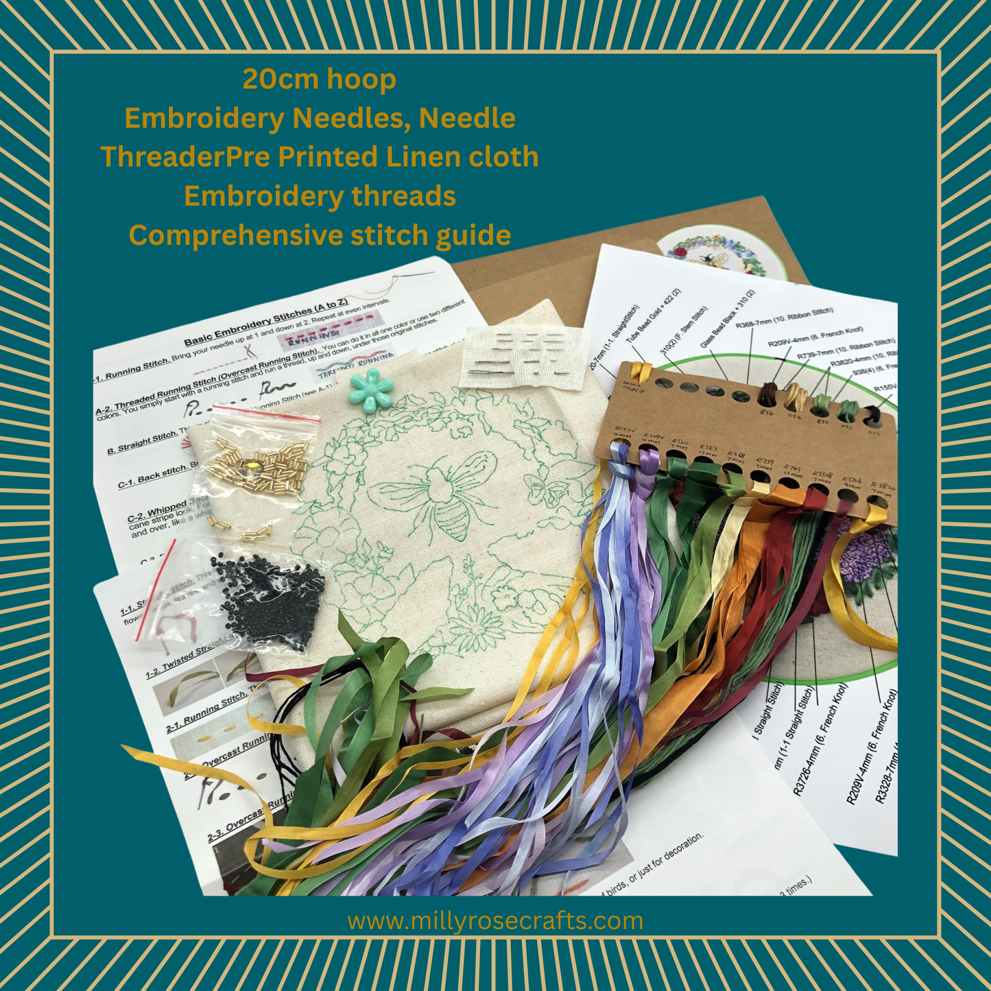 Beaded Bee & Mulberry Silk Ribbon Embroidery Kit | Heritage Craft Wreath Design by MillyRose