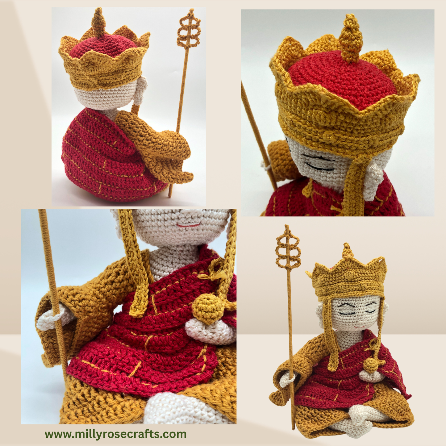 Hand-Crocheted Buddha Bodhisattva Figure Lotus Flower Coaster Peaceful Monk Amigurumi  Meditation & Wellbeing Altar Gift