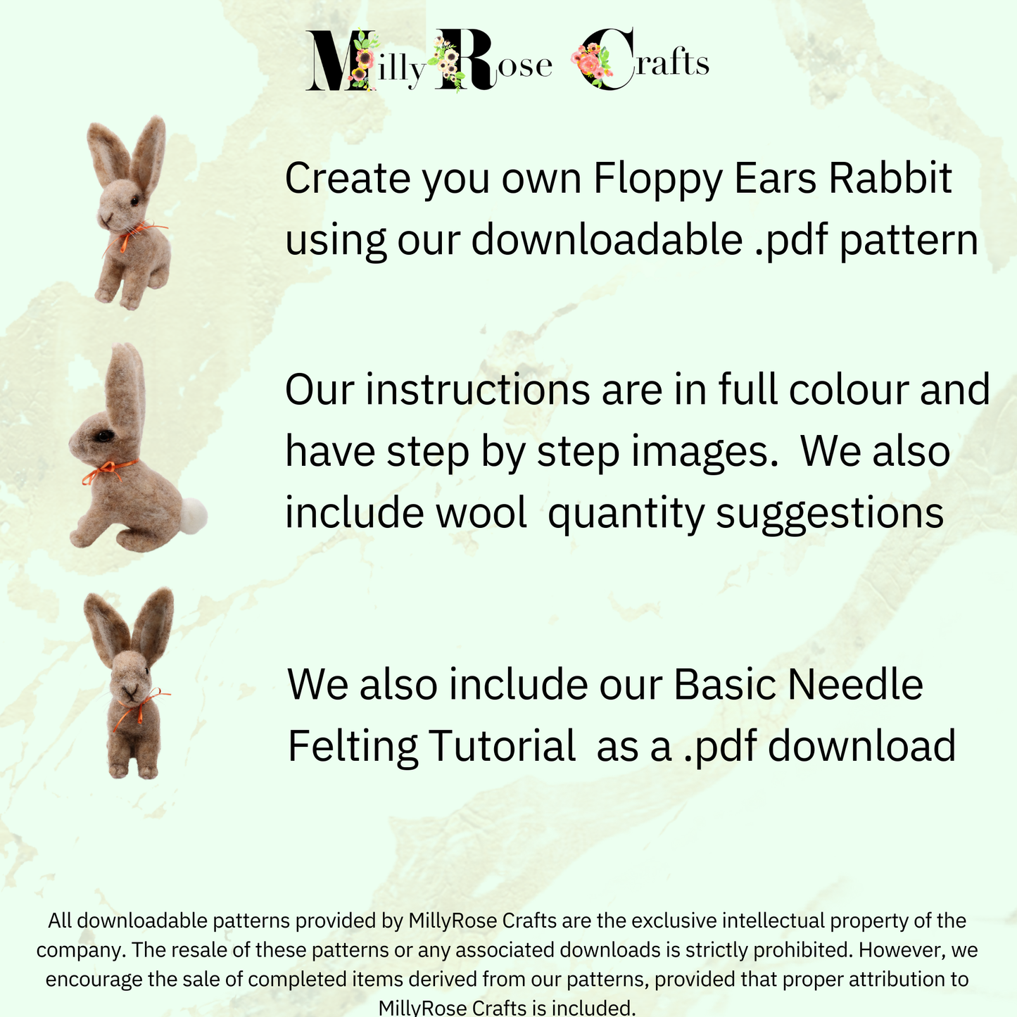 Rabbit Needle Felting Download Pattern .pdf Floppy Eared Rabbit Felting Pattern Beginner's Needle Felting Guide pdf Download DIY Felting