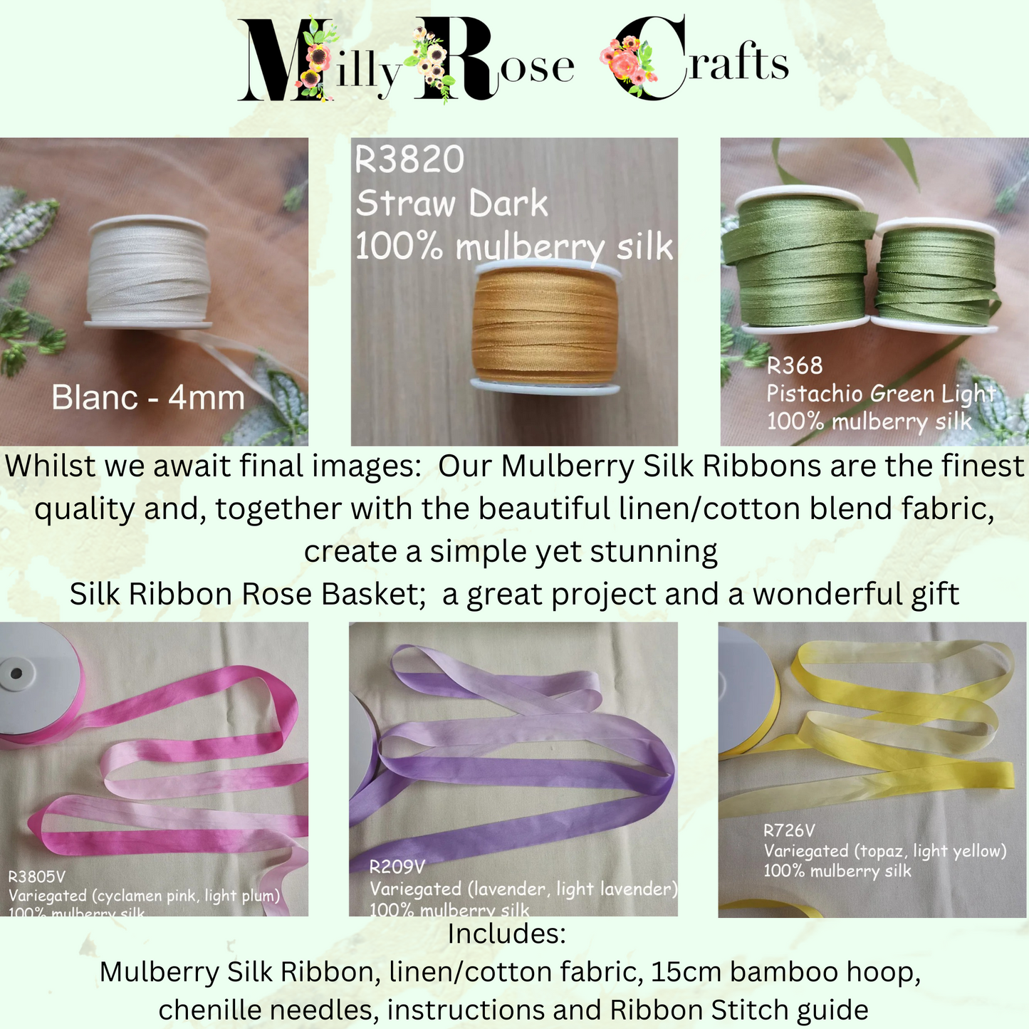 Mulberry Silk Embroidery Kit 100% Silk Ribbon Rose Embroidery Beginner Friendly Pre Stamped Linen/Cotton Cloth 15cm Hoop Mothers Day Gift