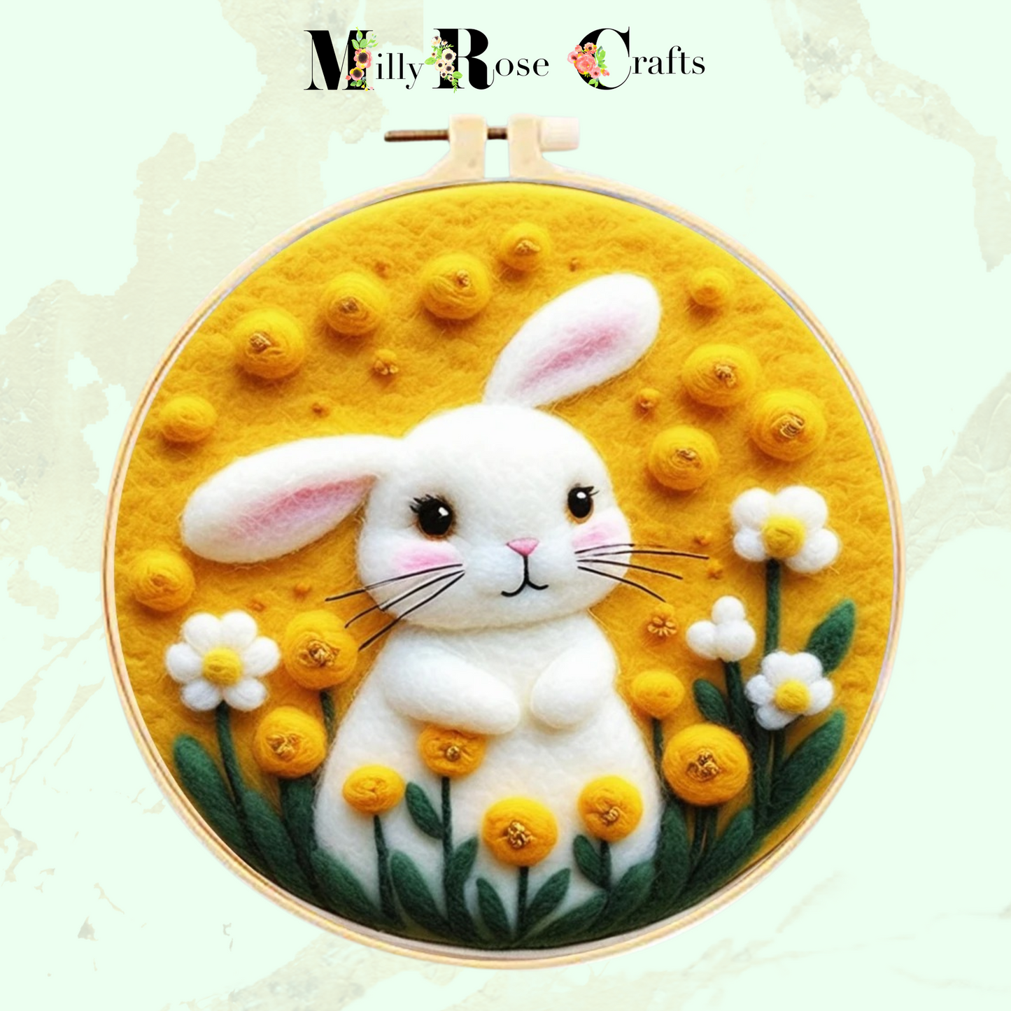 2D Rabbit Needle Felting Kit Adult Beginner Easter Bunny Wool Painting Kit Complete Spring Bunnies Felting Kit Craft Gift Idea