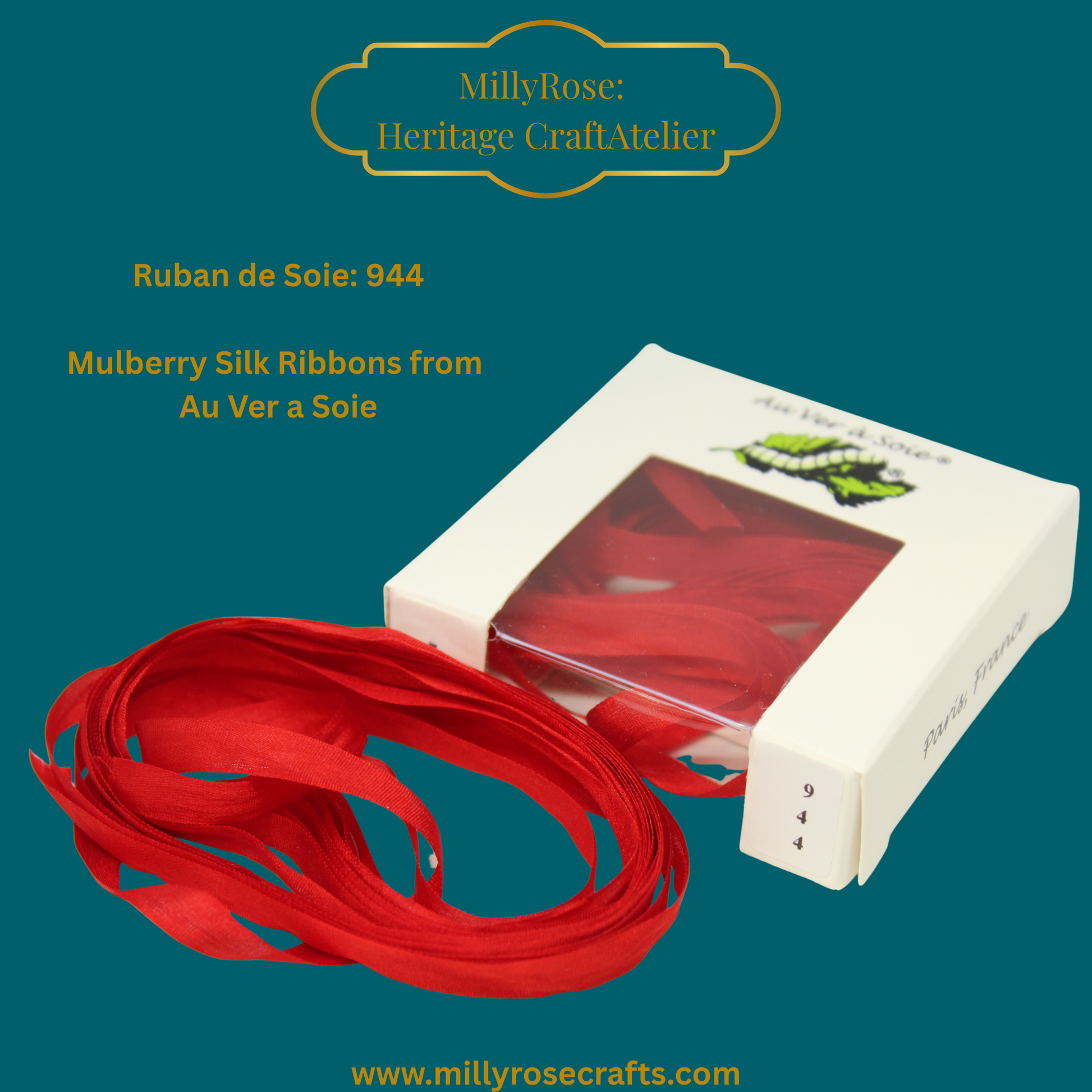 Au Ver à Soie 4mm 7mm mulberry silk ribbon color 944, official swatch