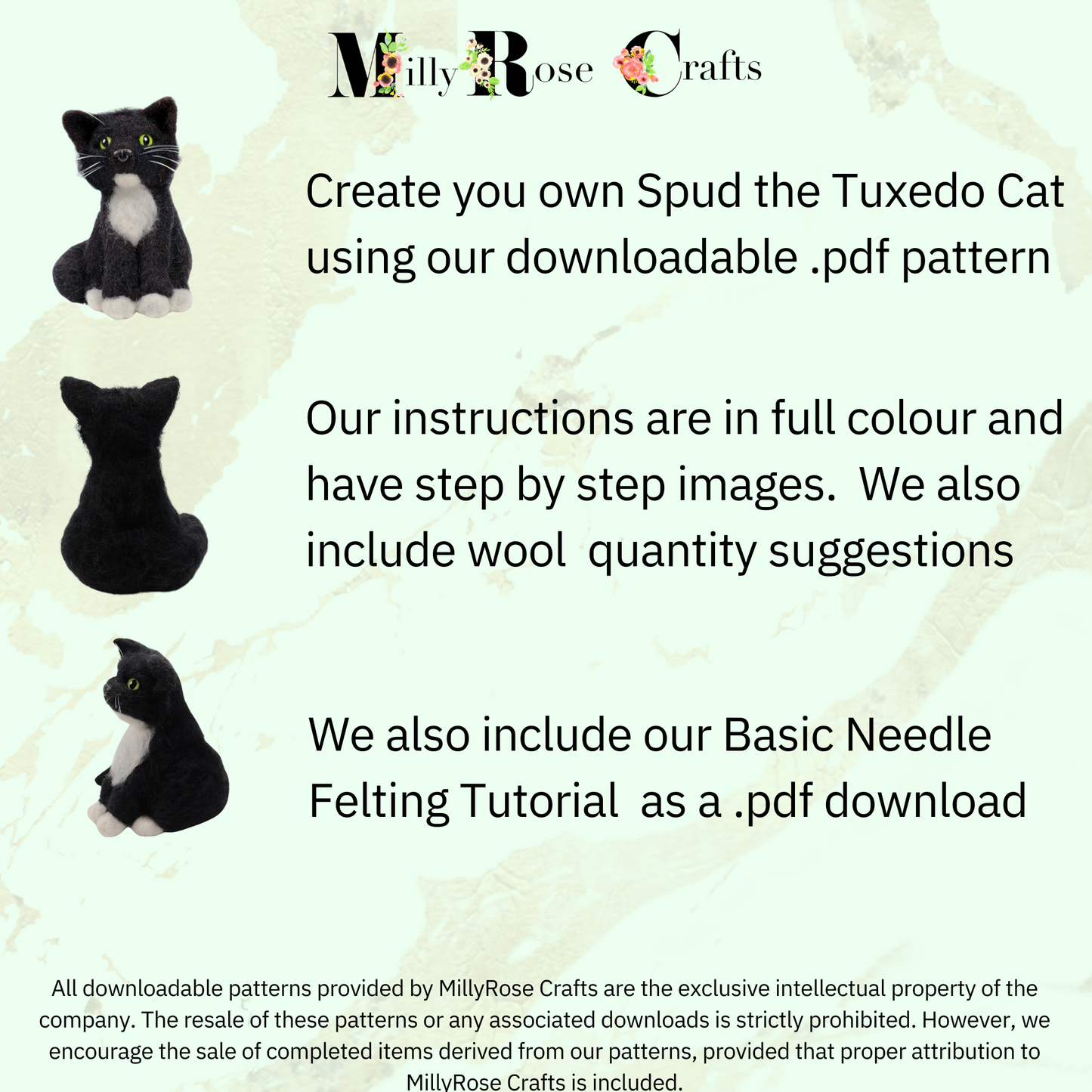 Spud the Cat Needle Felting Download Pattern .pdf Tuxedo Cat Felting Pattern Beginner's Kitten Needle Felting Guide pdf Download DIY Felting