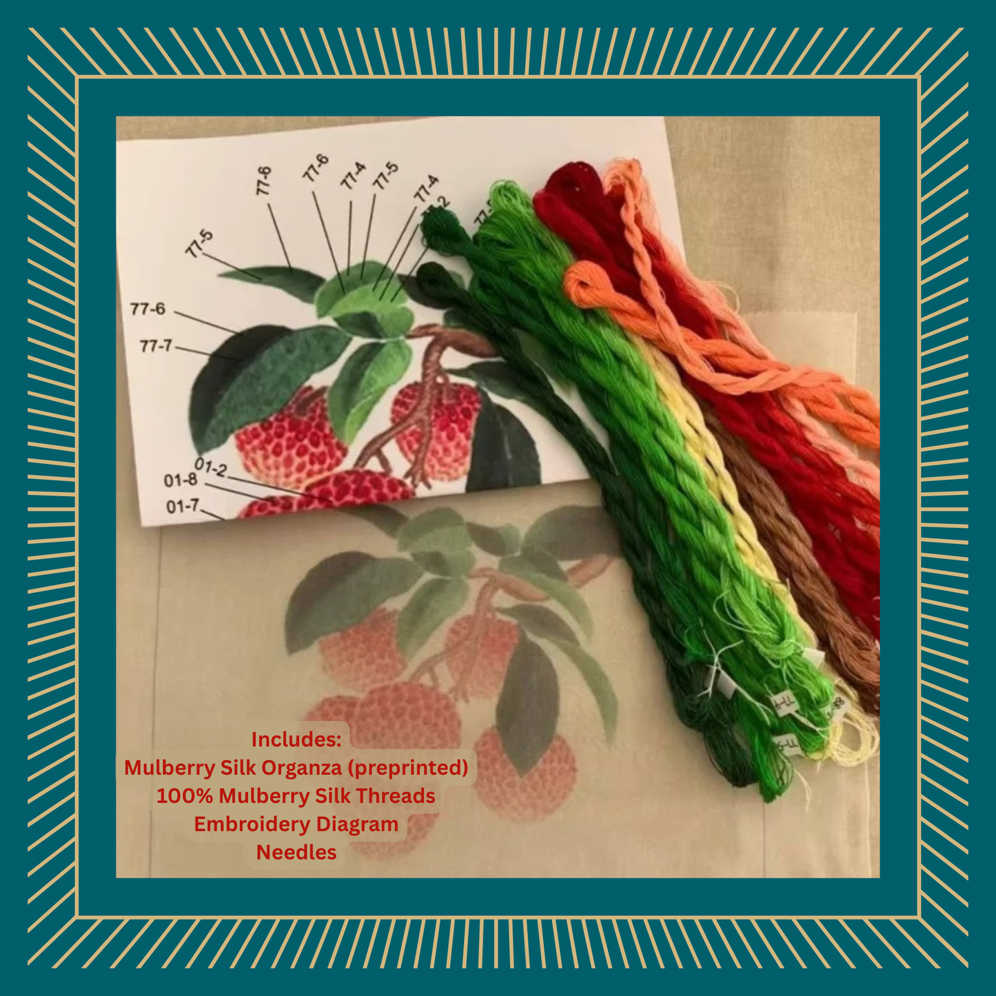 The Lychee Branch: Authentic Su Xiu Mulberry Silk Needle Painting Kit